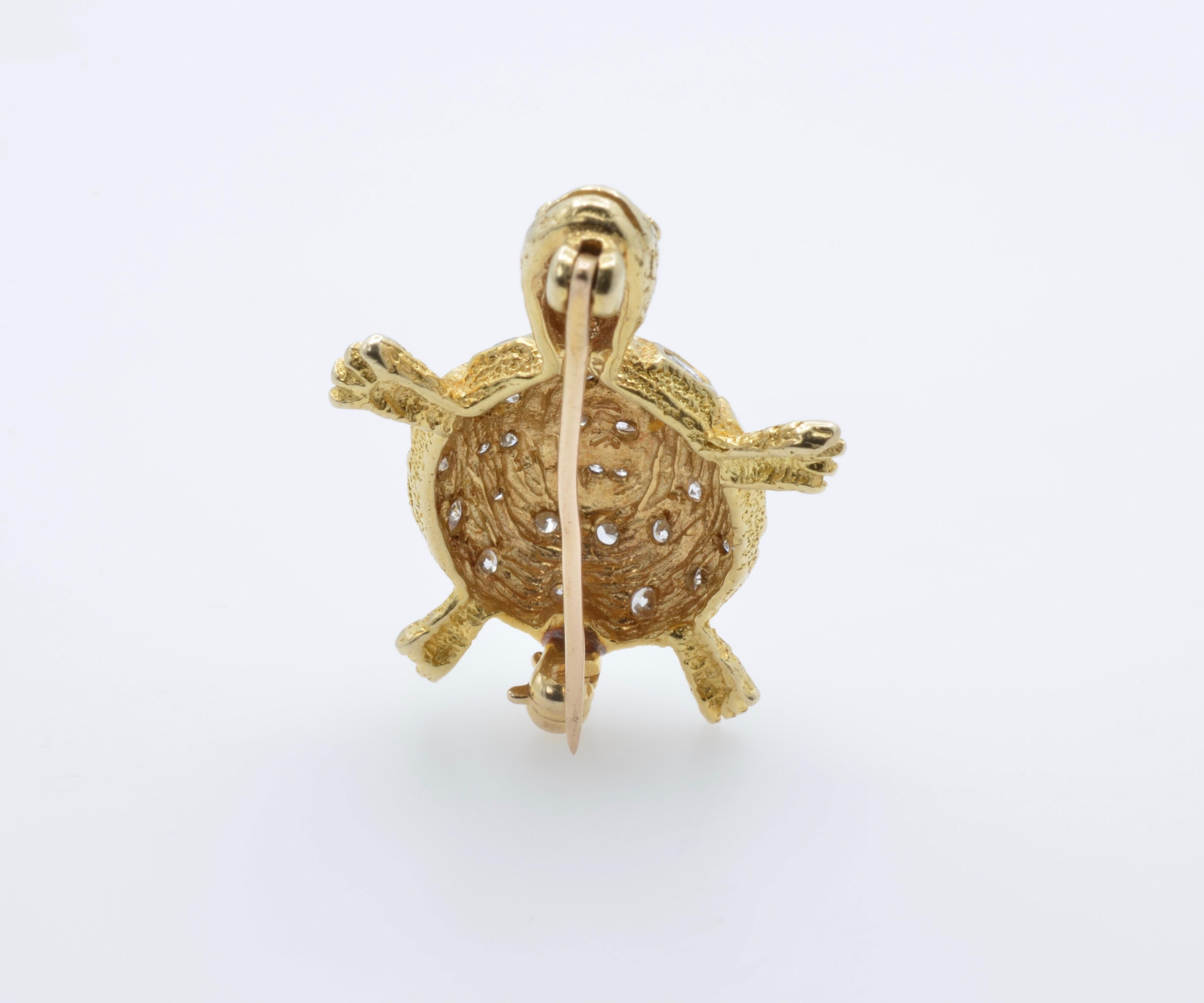 Modernist Gold and Diamond Turtle Brooch, 1970 For Sale