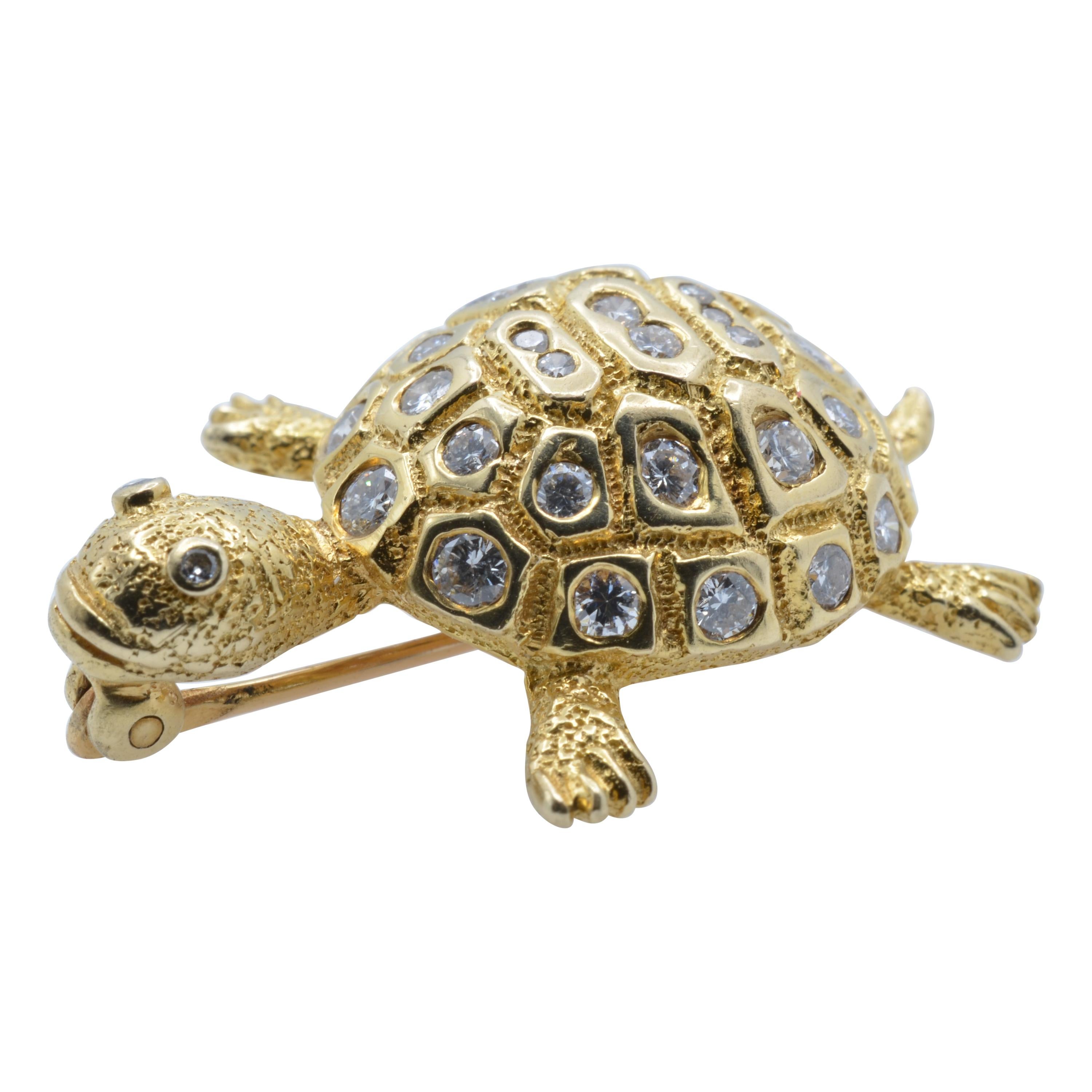 Gold and Diamond Turtle Brooch, 1970 For Sale