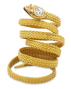 Gold and Diamond Victorian Snake Bangle