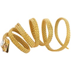Gold and Diamond Victorian Snake Bangle