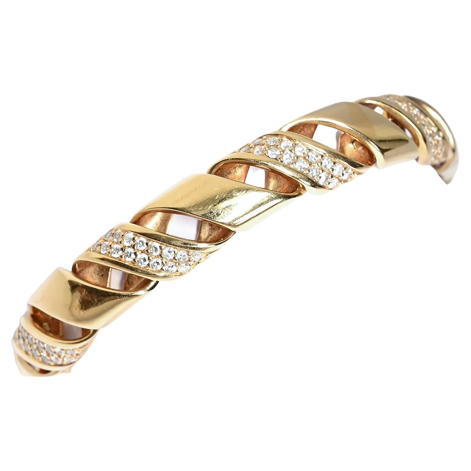 Gold and Diamond Woven Bracelet For Sale
