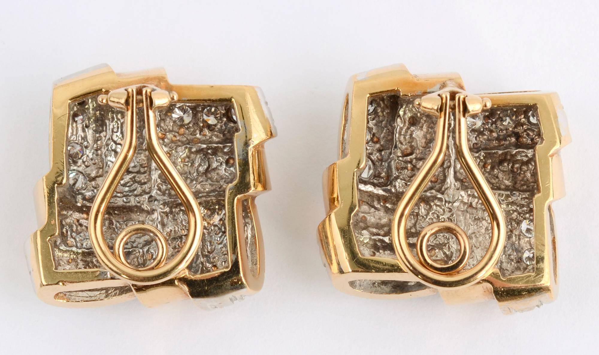 Modern Gold and Diamond Woven Lattice Pattern Earrings For Sale