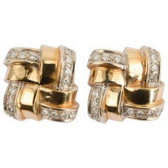 Vintage Gold and Diamond Woven Lattice Pattern Earrings