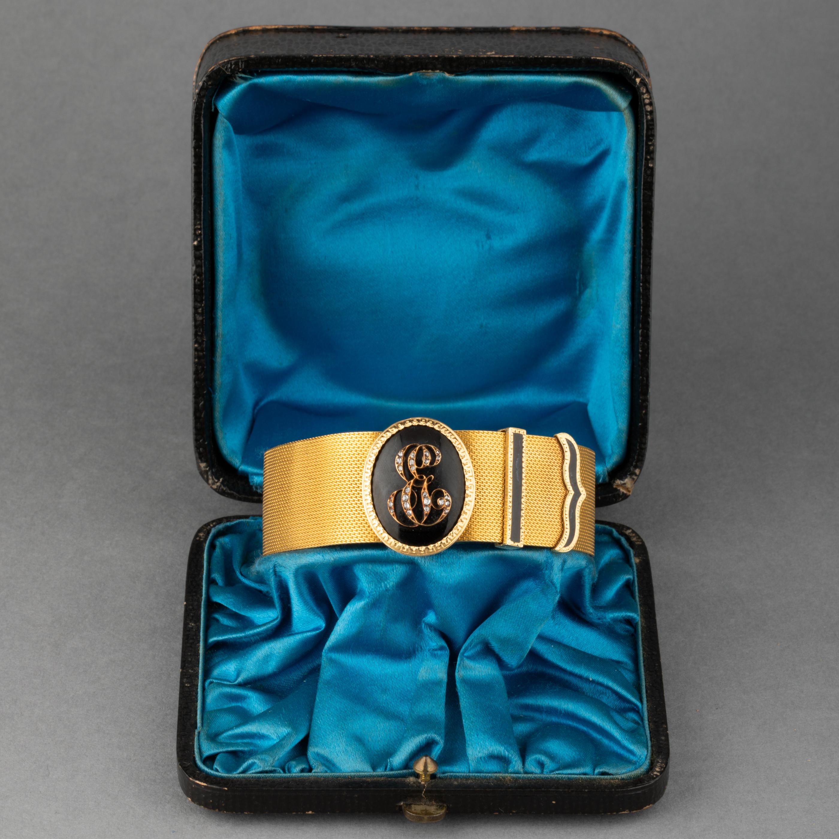Antikes Napoleon III.-Gürtelarmband aus Gold und Diamanten im Zustand „Gut“ in Saint-Ouen, FR