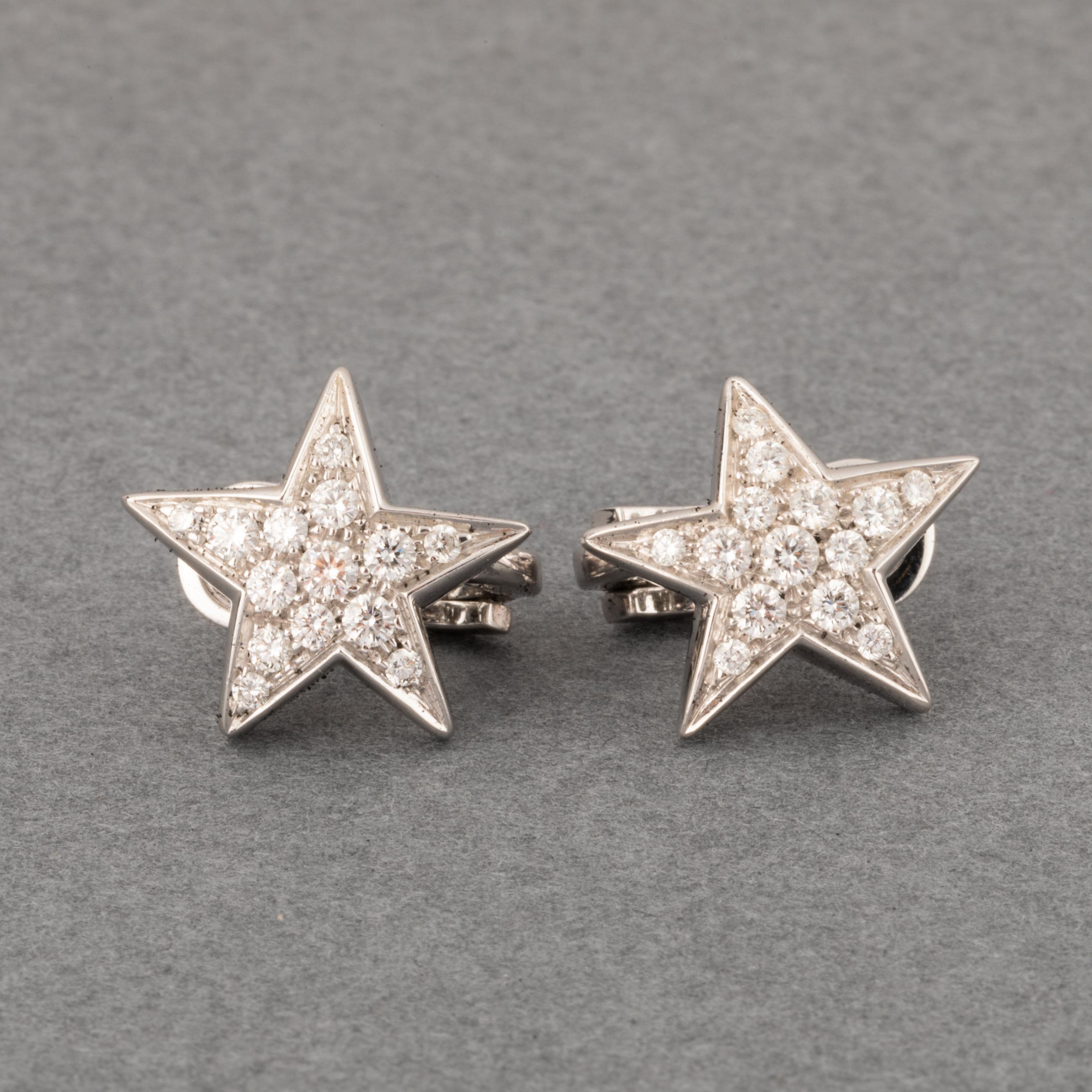 Round Cut Gold and Diamonds Chanel Star Earrings