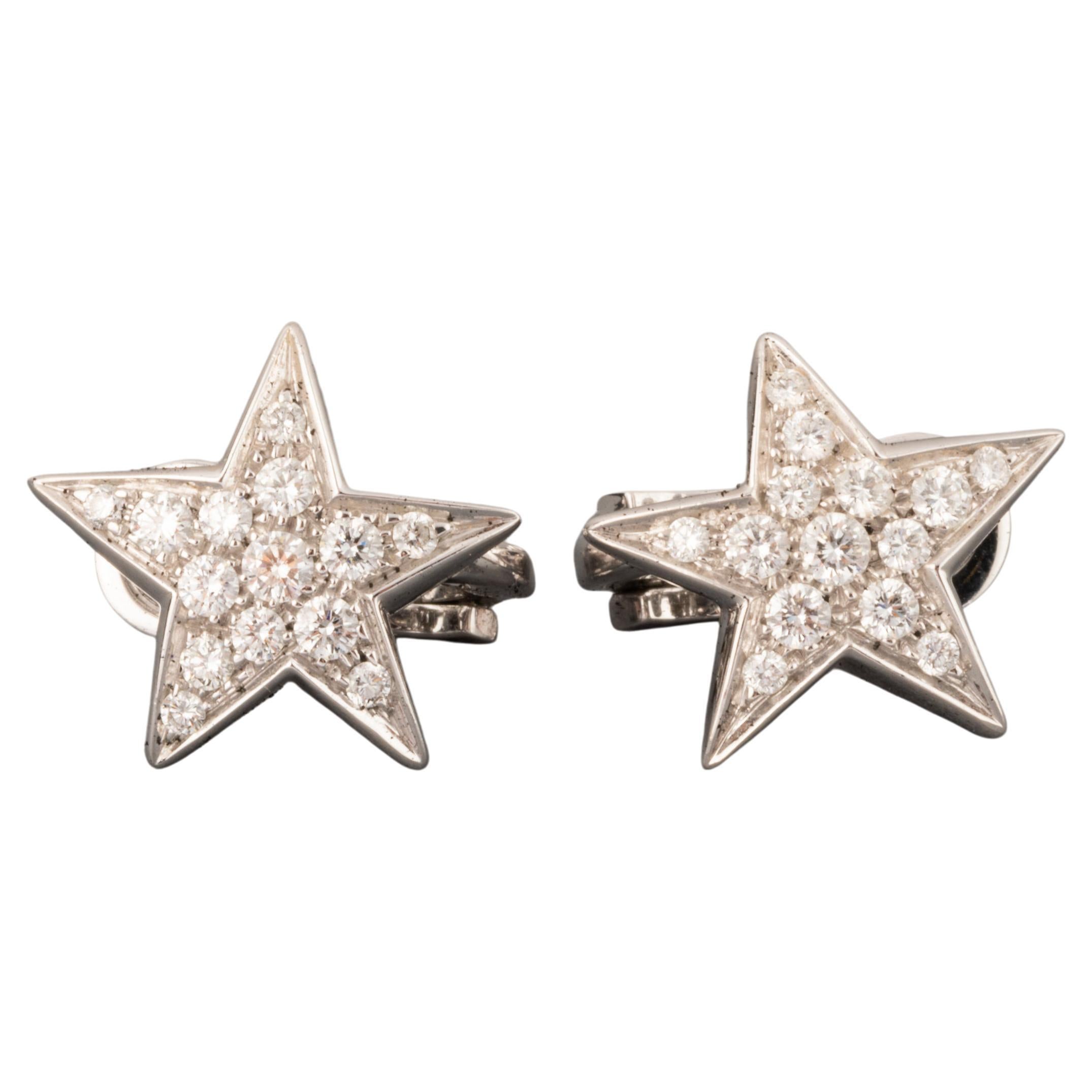 Chanel Diamond Star 18K White Gold Earrings