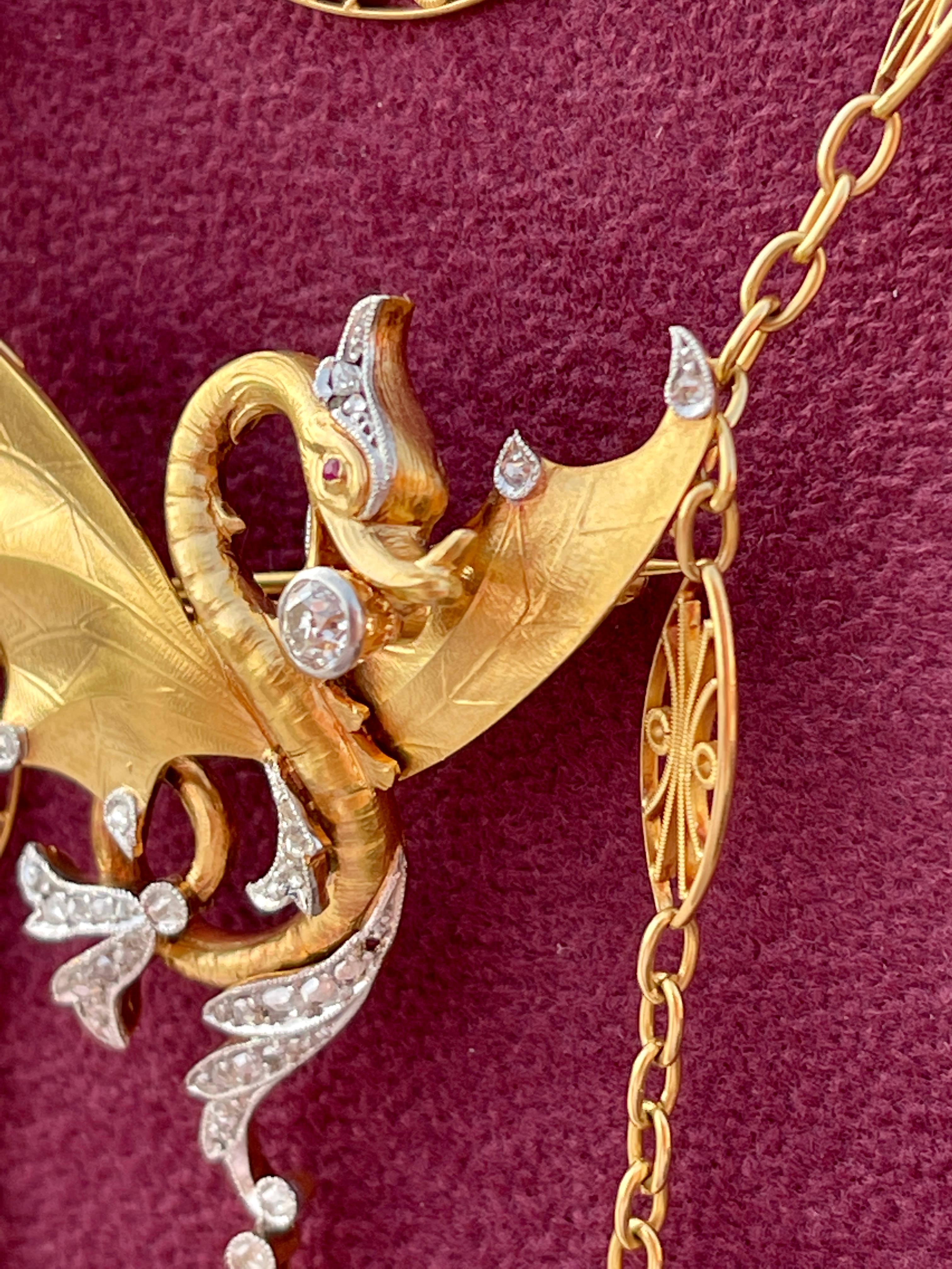  Animal Dragon Diamonds Gold 1890s Chinese Imperial Pendant or Brooch For Sale 1