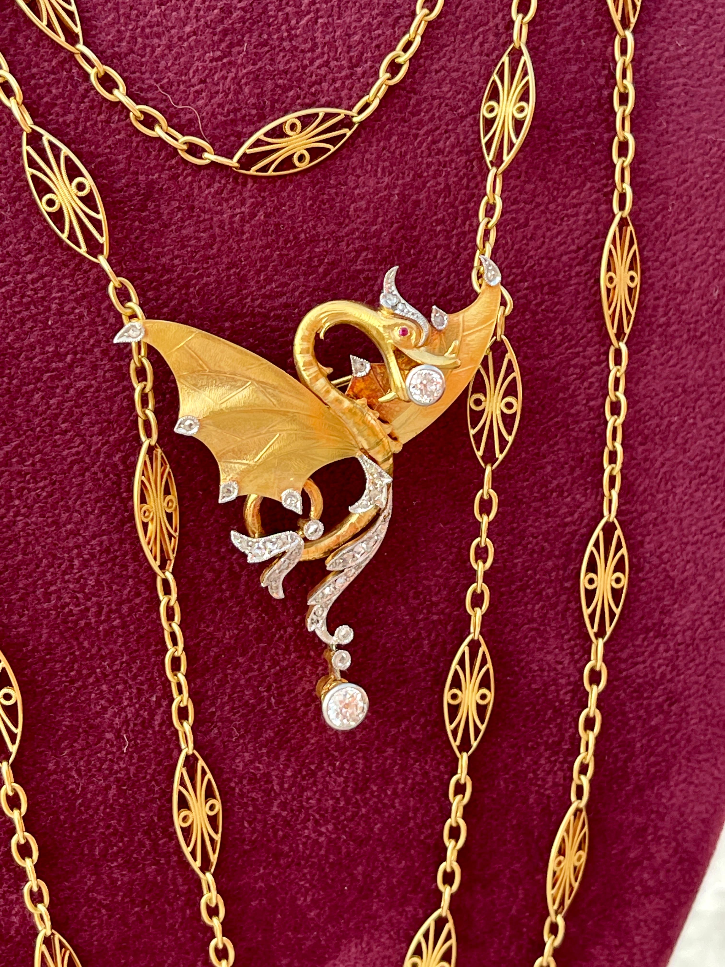  Animal Dragon Diamonds Gold 1890s Chinese Imperial Pendant or Brooch For Sale 2
