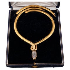 Gold and Diamonds French 19th Century Snake Necklace