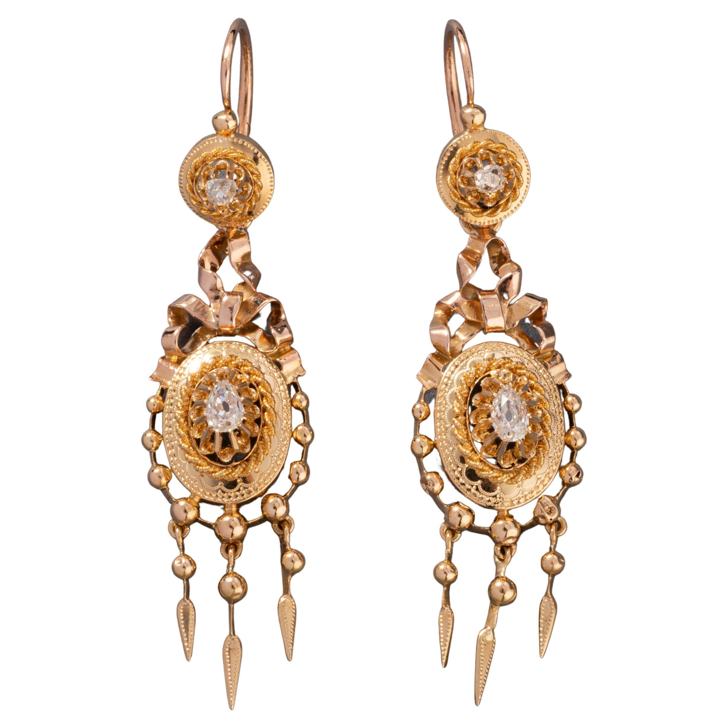 Pair of Antique Rose Diamond Earrings, circa 1880 at 1stDibs
