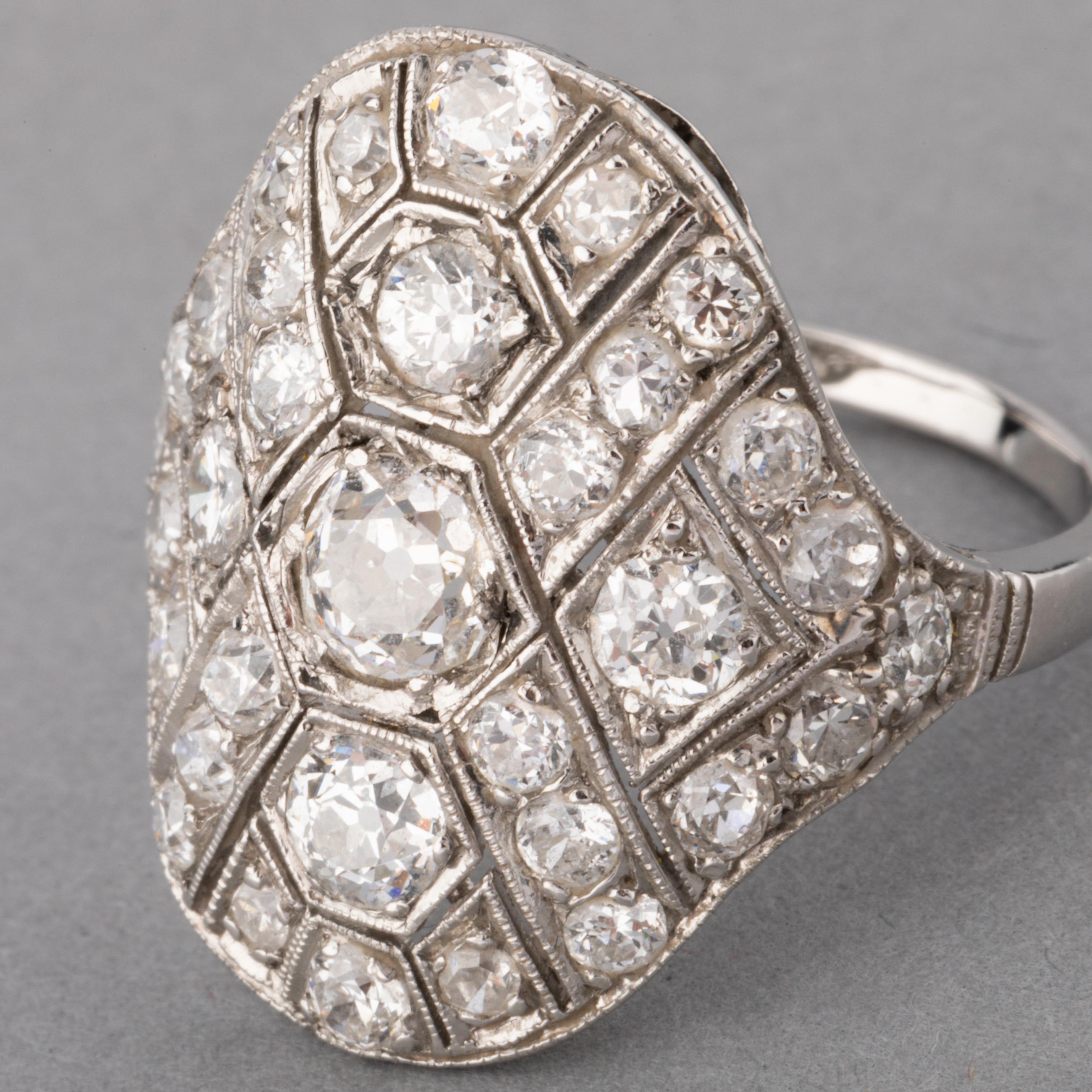 Gold and Diamonds French Art Deco Ring In Good Condition For Sale In Saint-Ouen, FR