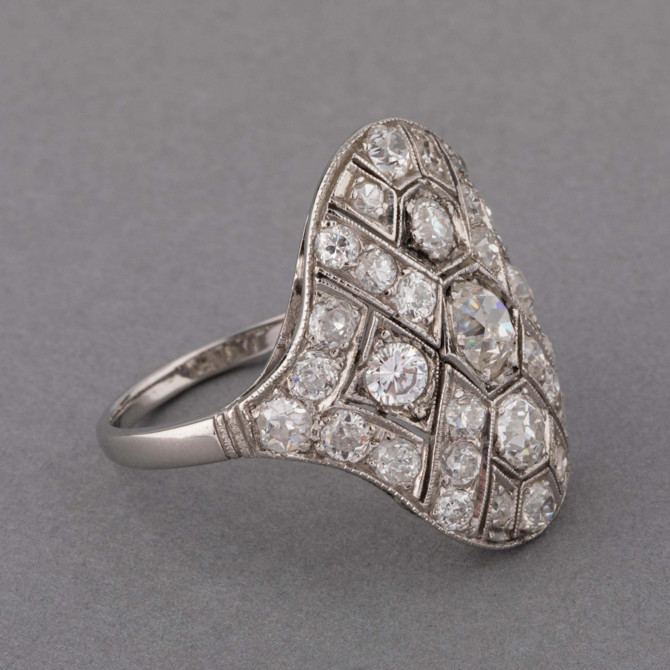 Gold and Diamonds French Art Deco Ring For Sale 2