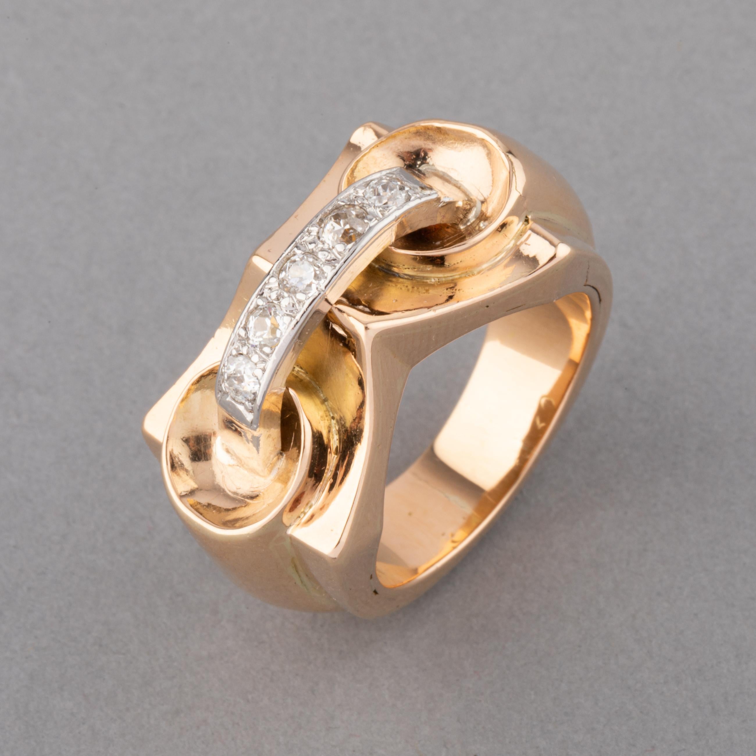 Gold and Diamonds French Retro Ring For Sale 5