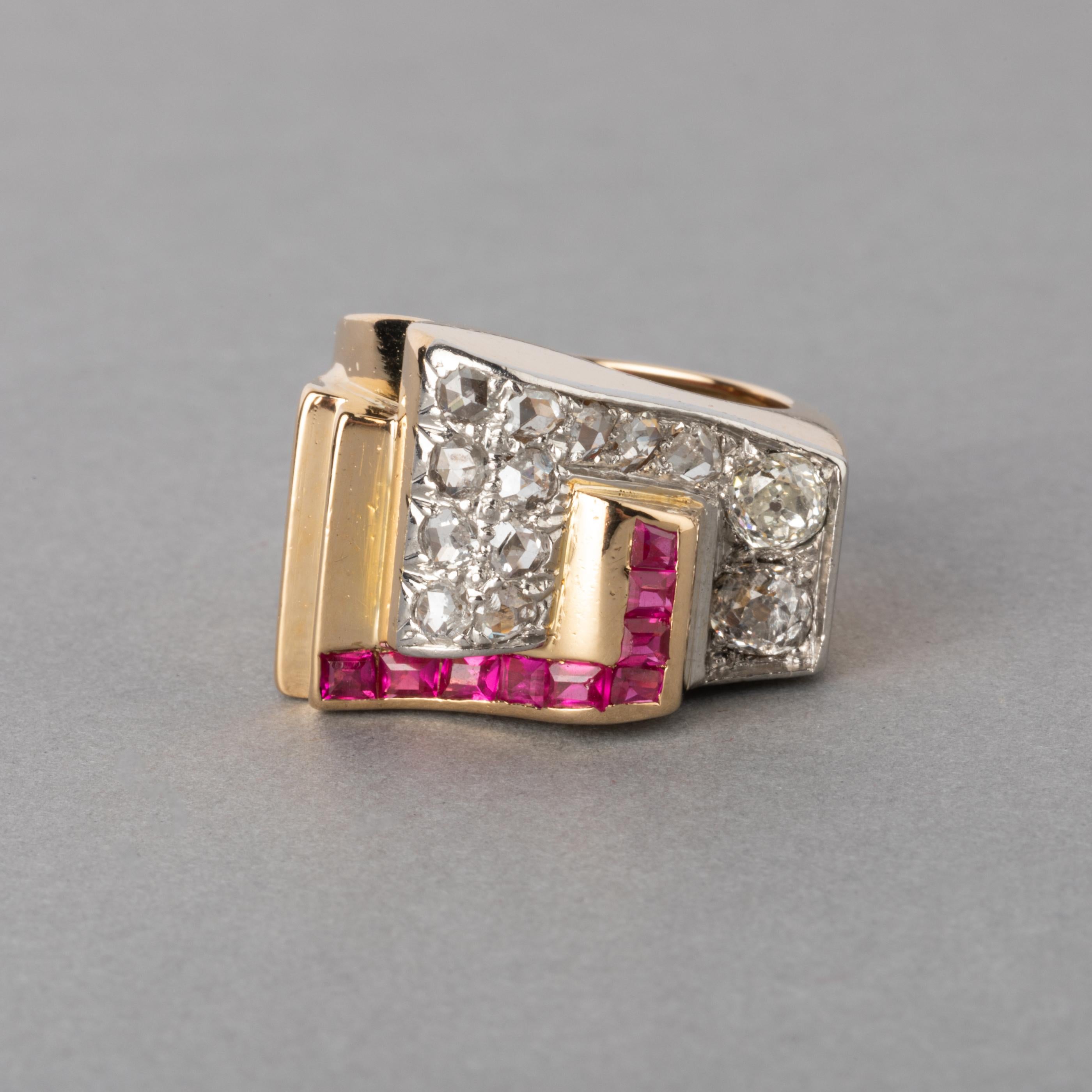 Gold and Diamonds French Retro Ring In Good Condition In Saint-Ouen, FR