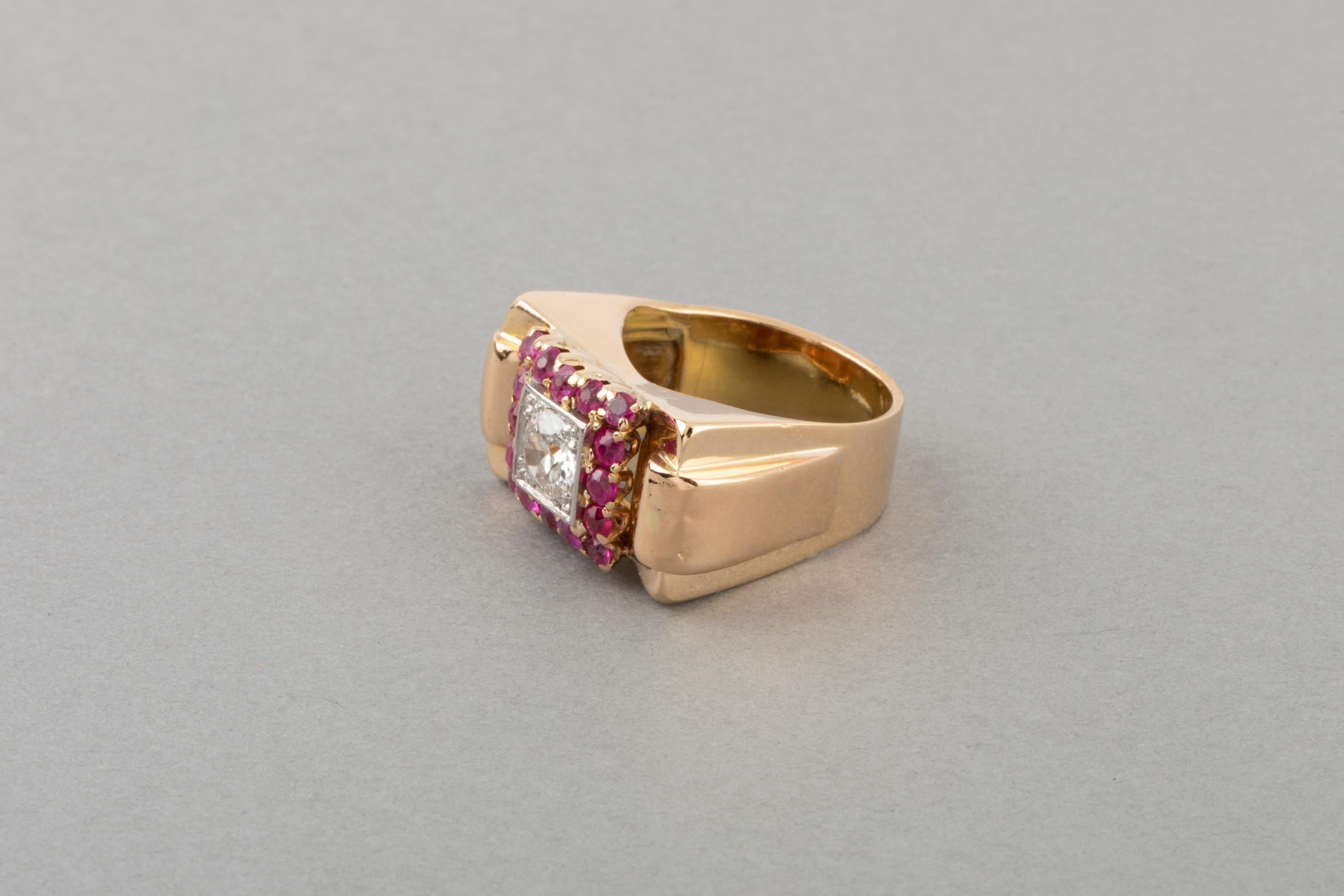 Art Deco Gold and Diamonds French Retro Ring For Sale