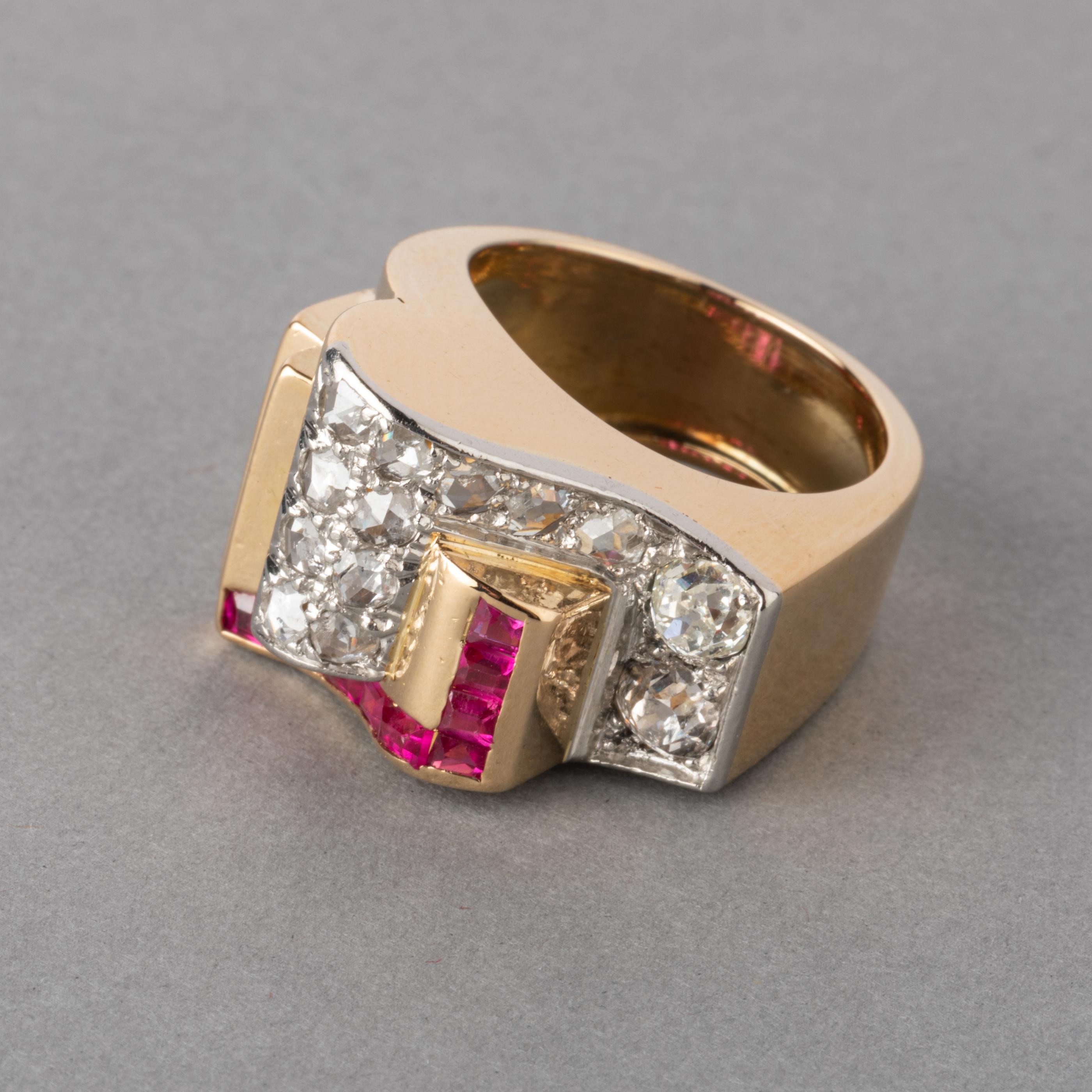 Women's Gold and Diamonds French Retro Ring