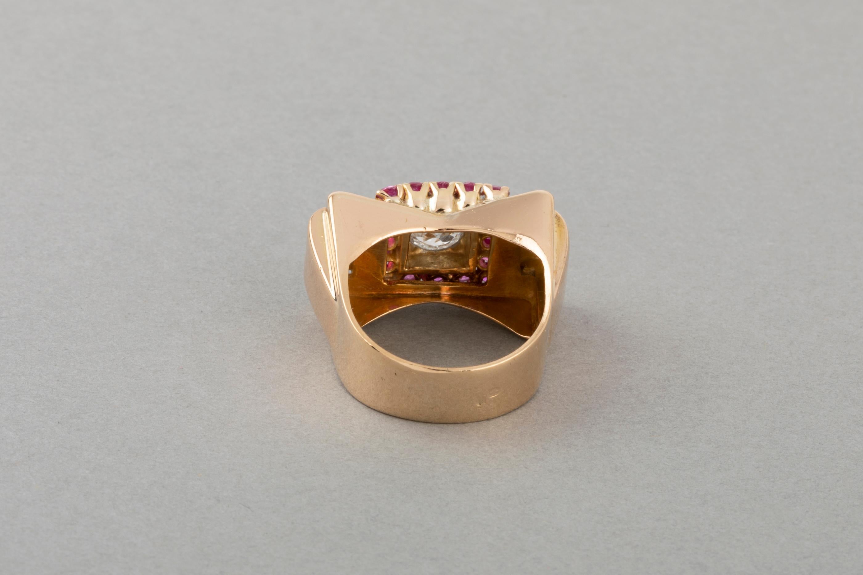 Gold and Diamonds French Retro Ring In Good Condition For Sale In Saint-Ouen, FR