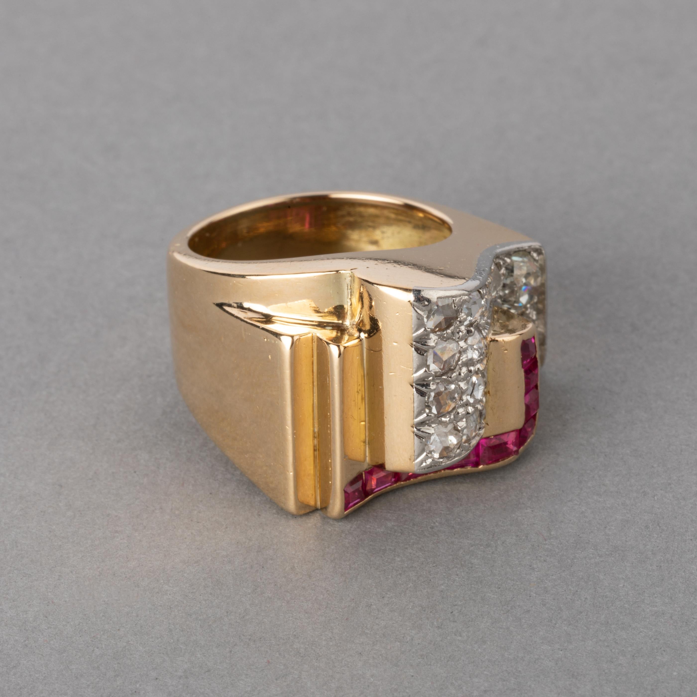 Gold and Diamonds French Retro Ring 1