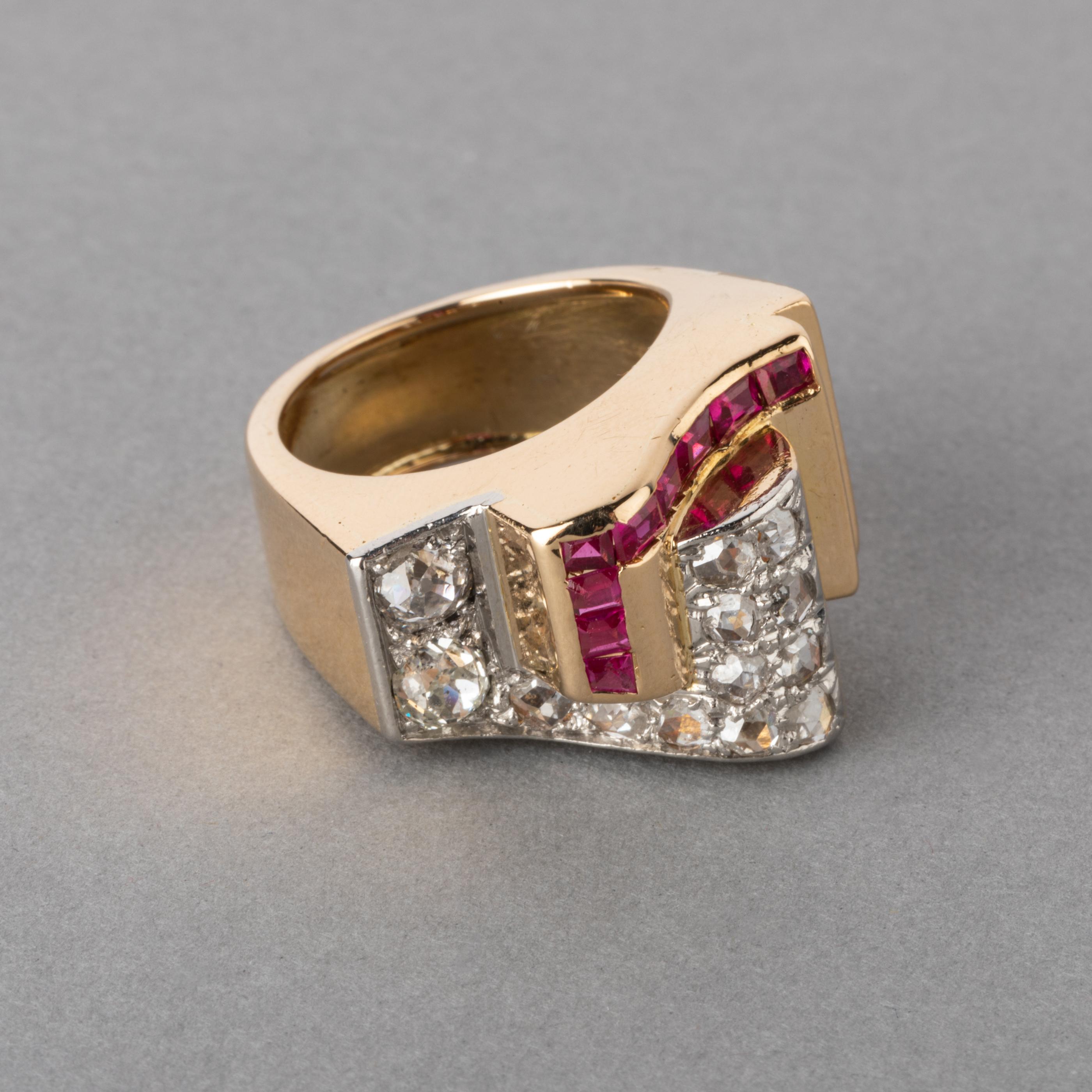 Gold and Diamonds French Retro Ring 2