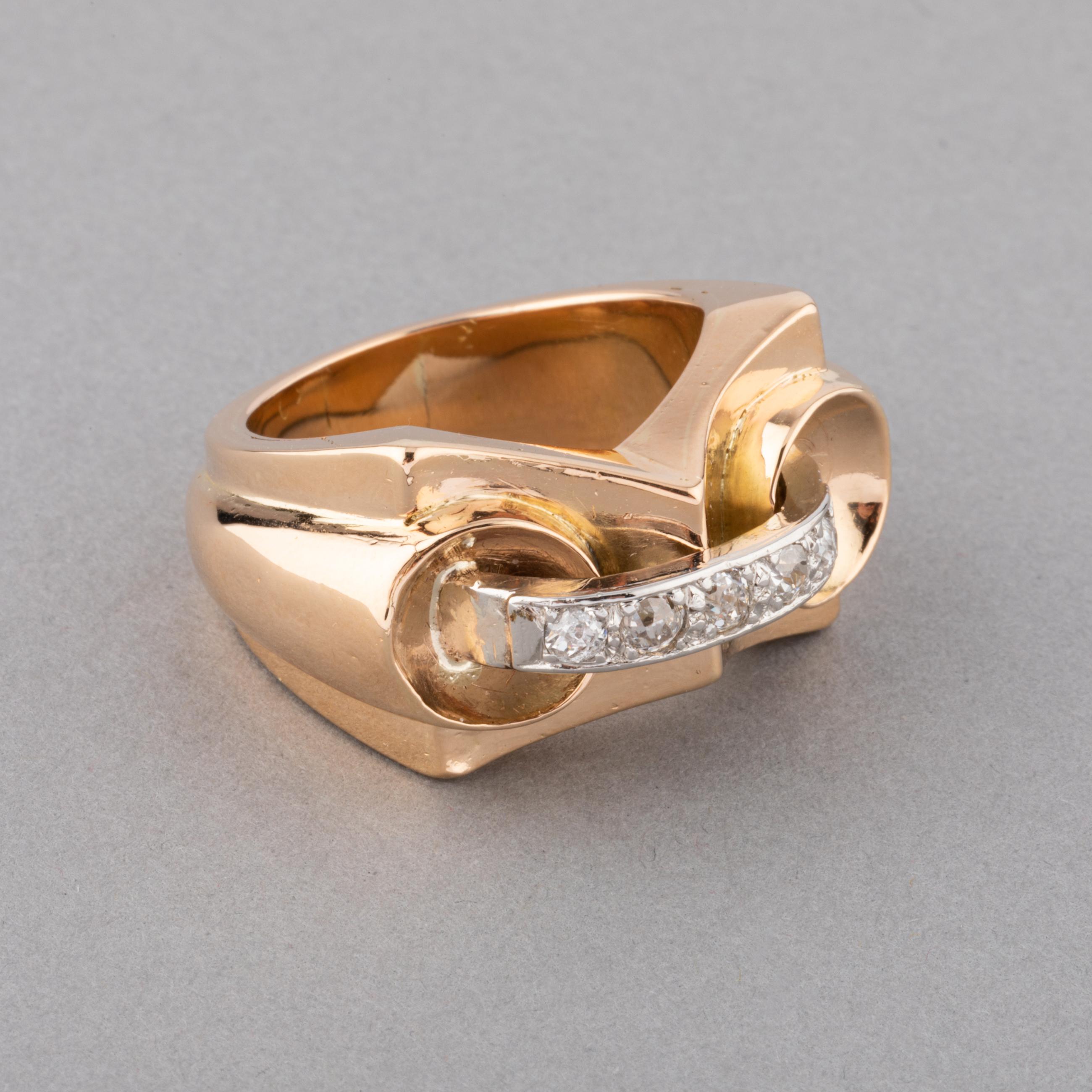 Gold and Diamonds French Retro Ring For Sale 2