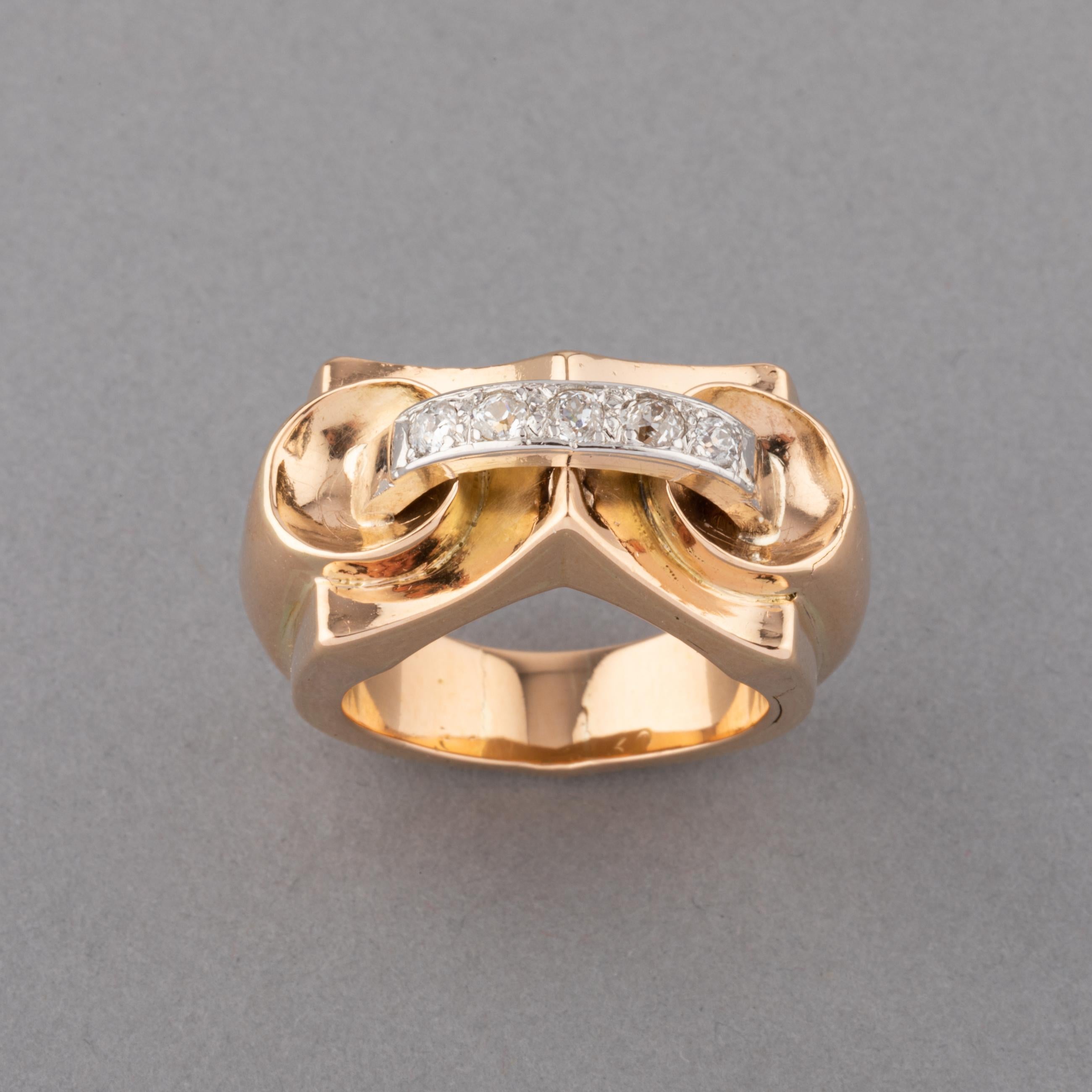 Gold and Diamonds French Retro Ring For Sale 4