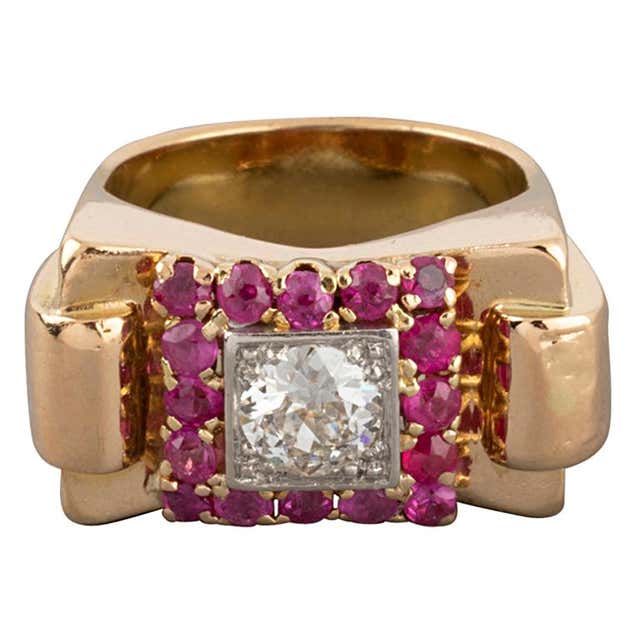 Retro Rose Gold Diamonds Ring For Sale at 1stDibs