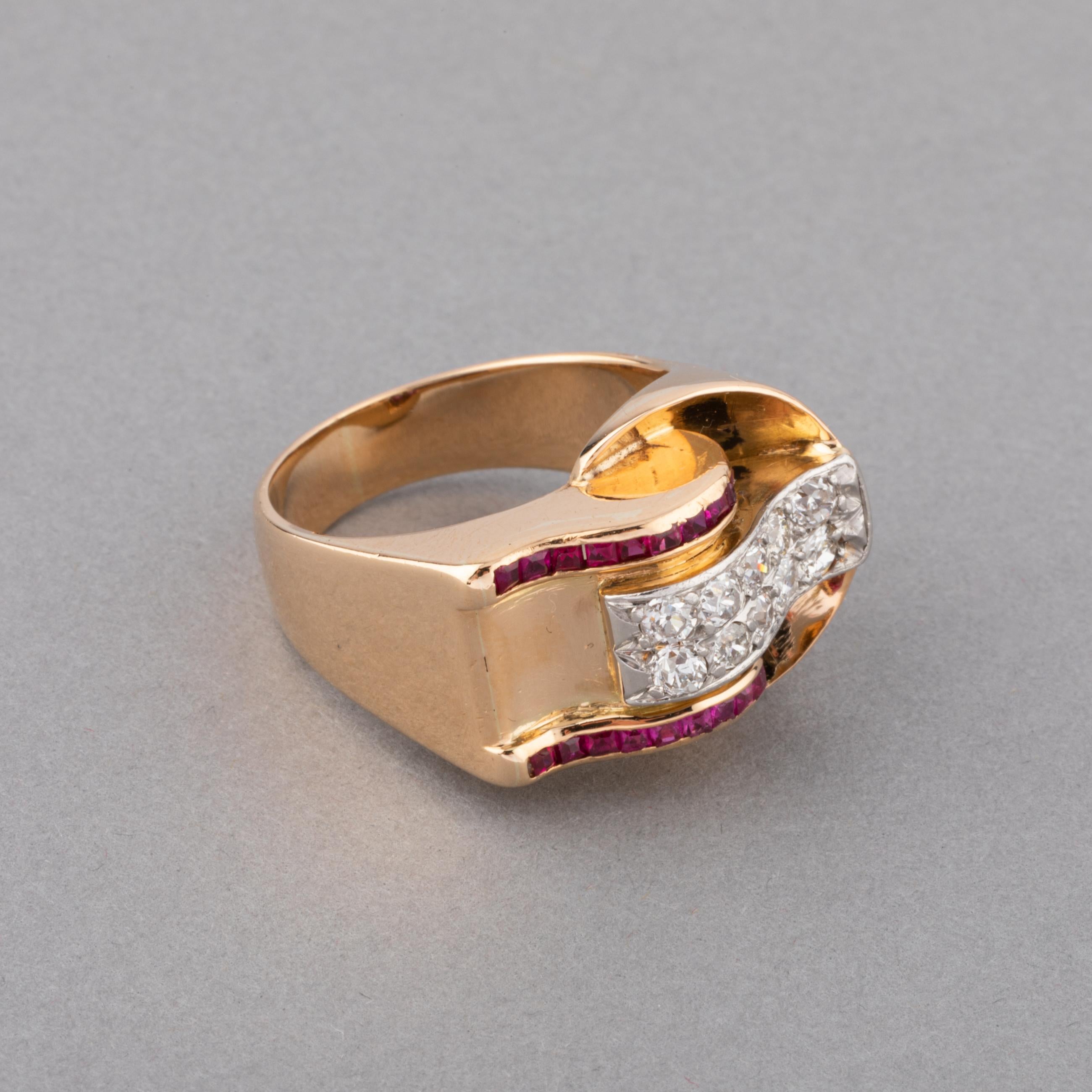 Old European Cut Gold and Diamonds French Tank Ring For Sale