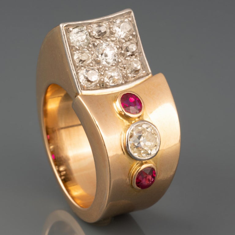 Gold and Diamonds French Tank Ring For Sale at 1stDibs