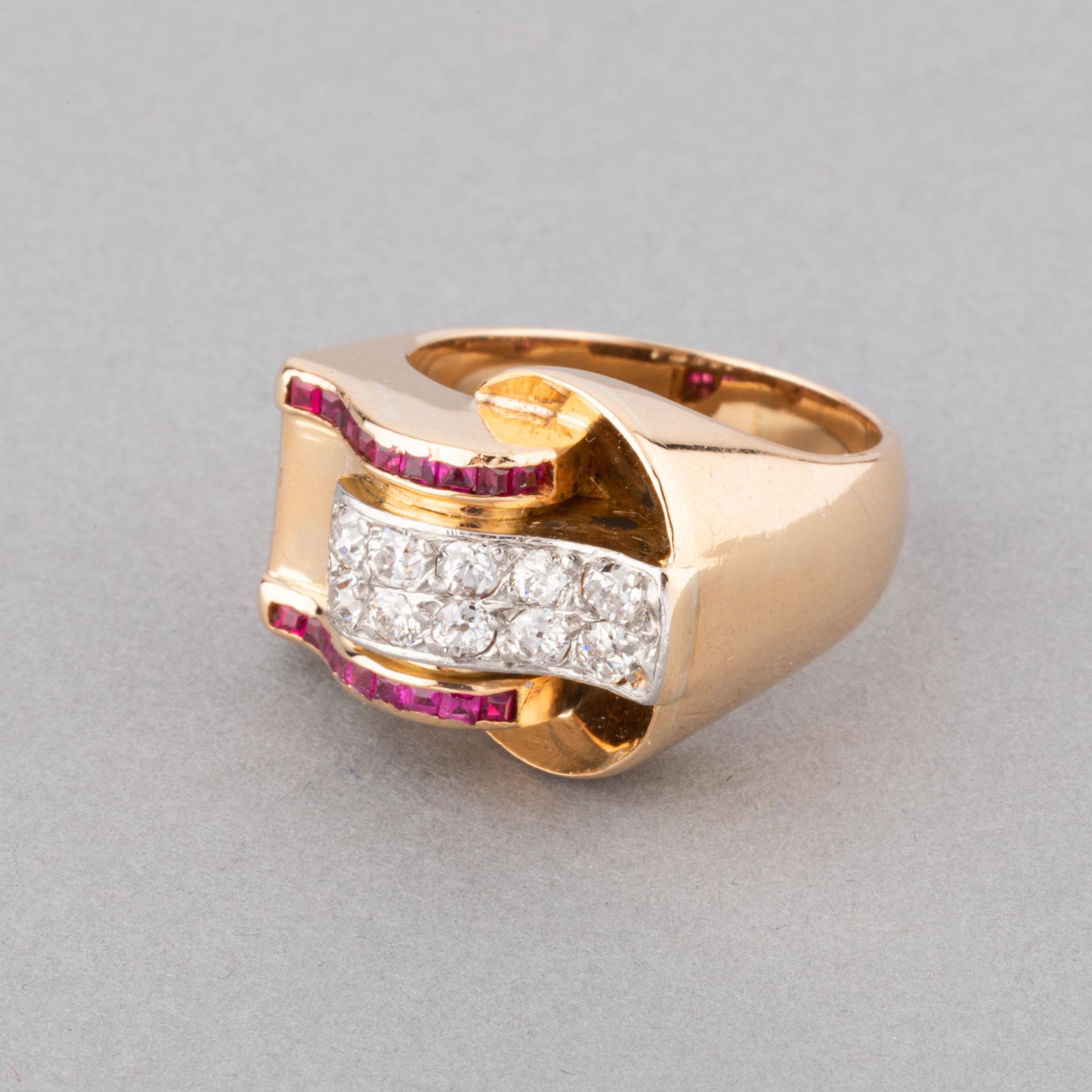 Gold and Diamonds French Tank Ring For Sale 1