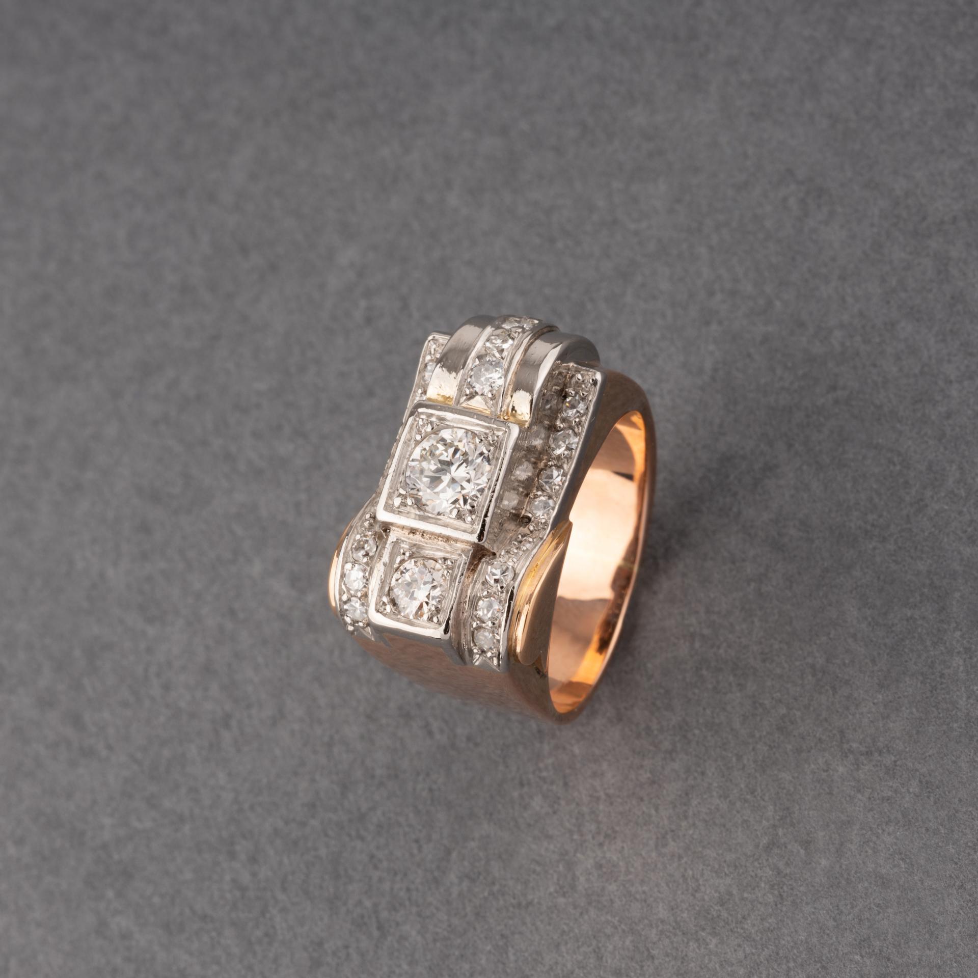 Women's Gold and Diamonds French Tank Ring For Sale