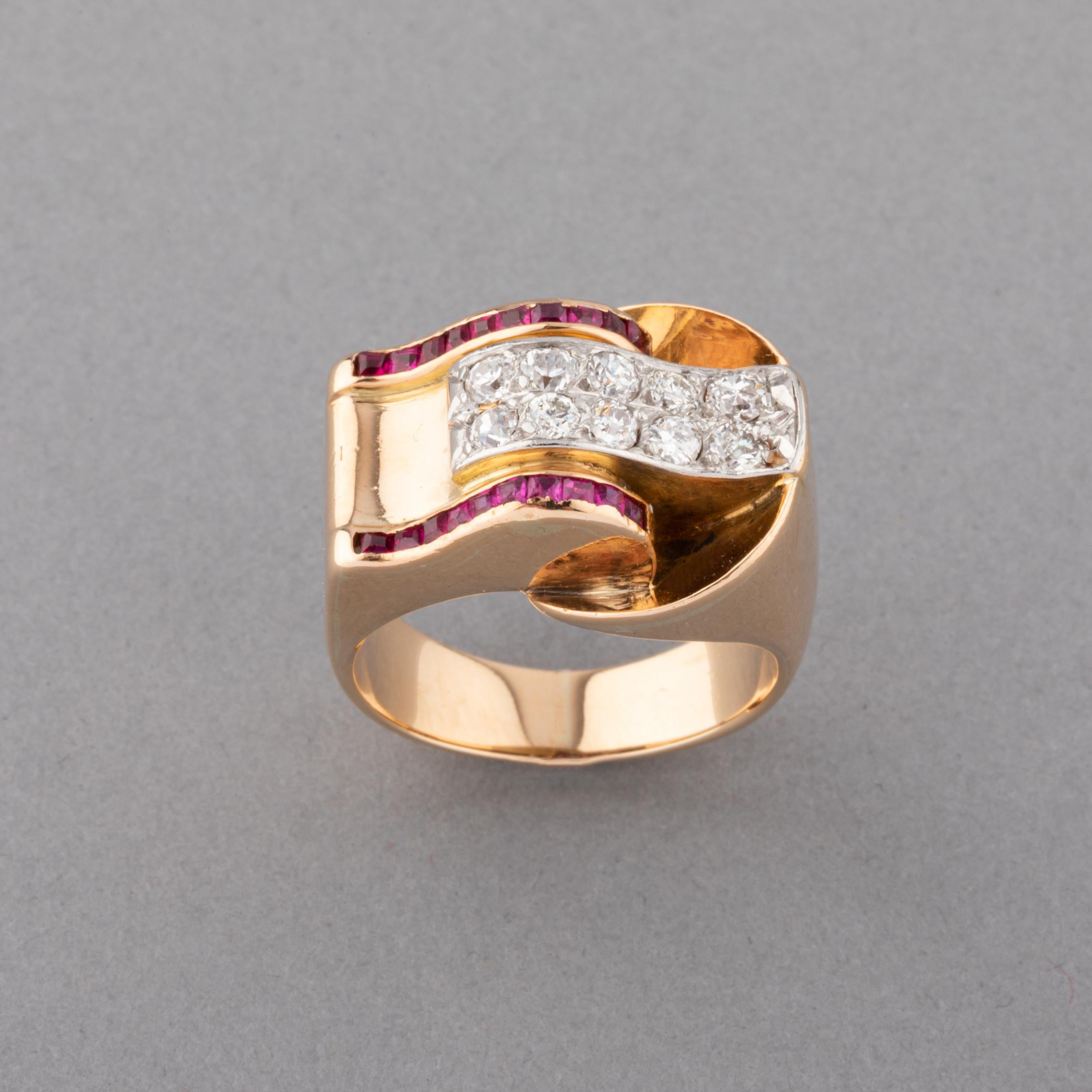 Gold and Diamonds French Tank Ring For Sale 2