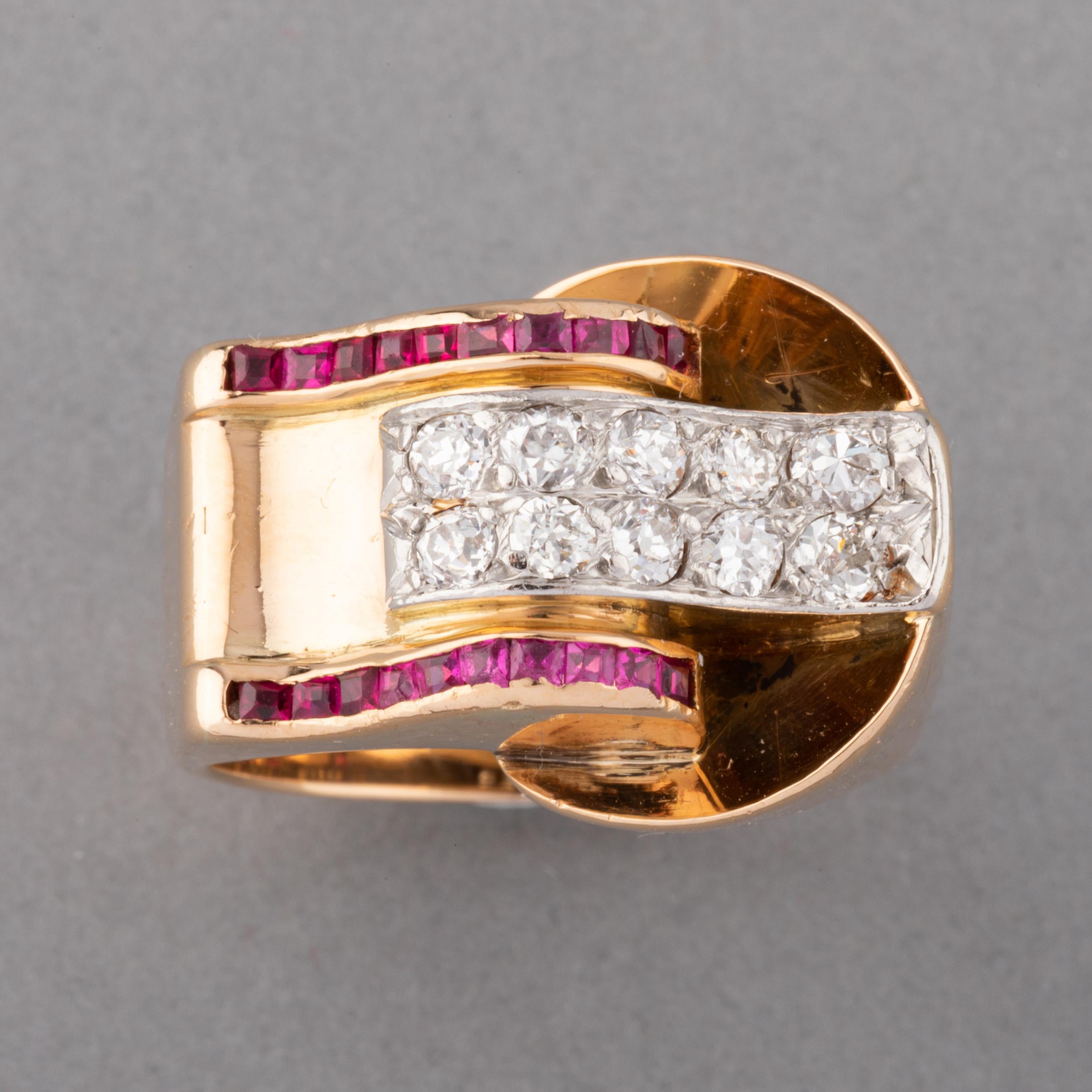 Gold and Diamonds French Tank Ring For Sale 3