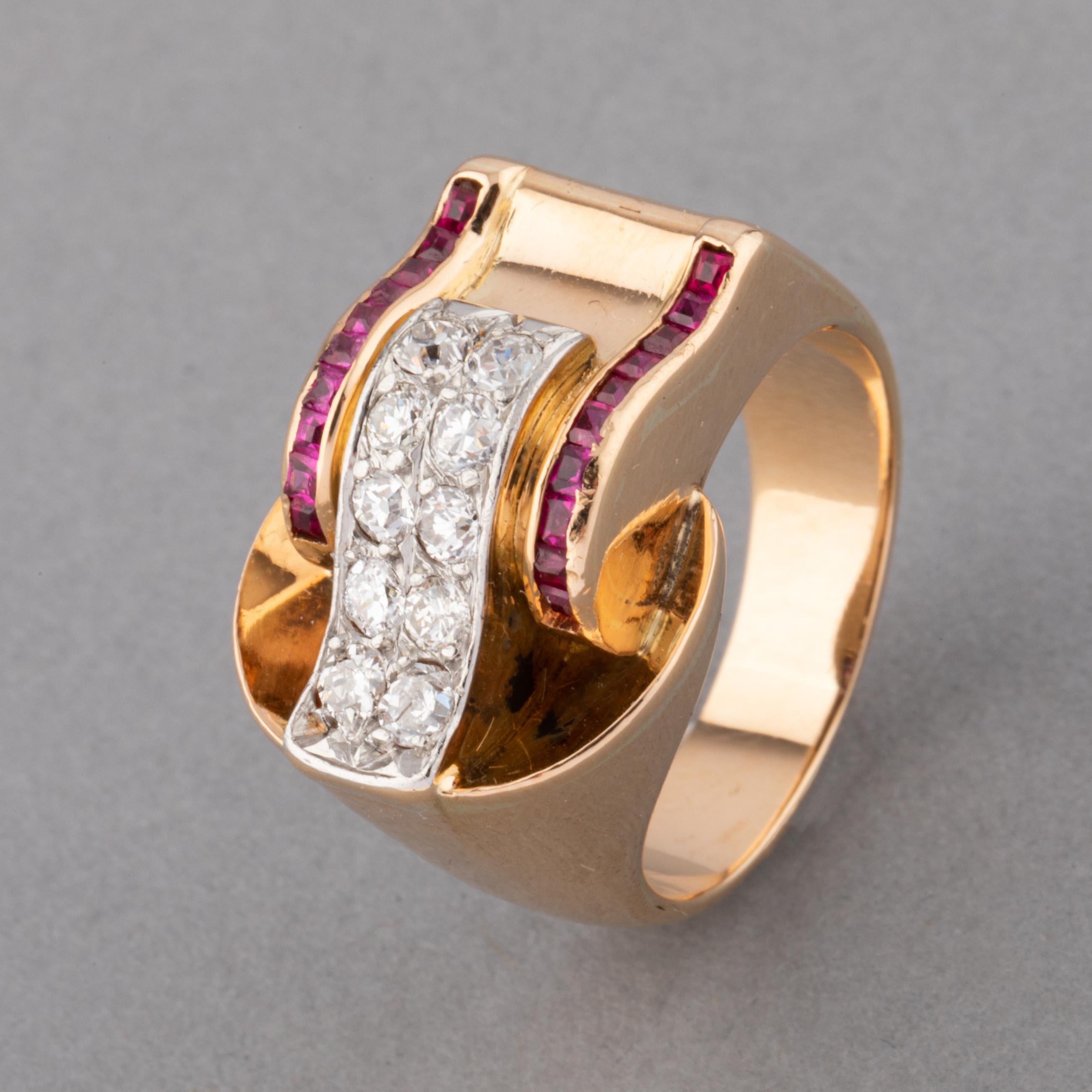 Gold and Diamonds French Tank Ring For Sale 4
