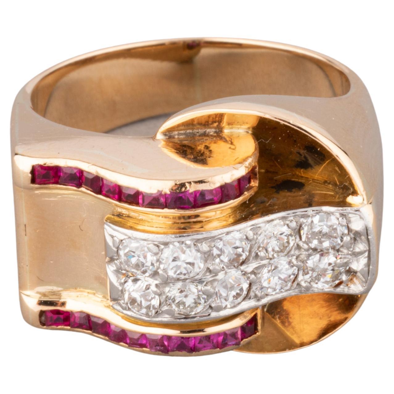 Gold and Diamonds French Tank Ring For Sale