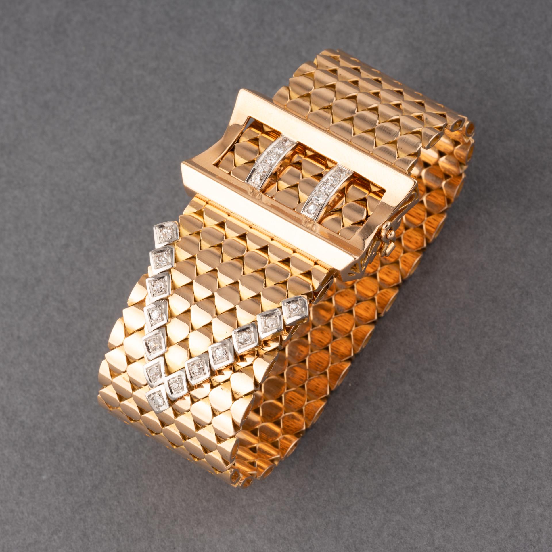 Gold and Diamonds French Vintage Belt Bracelet For Sale 1