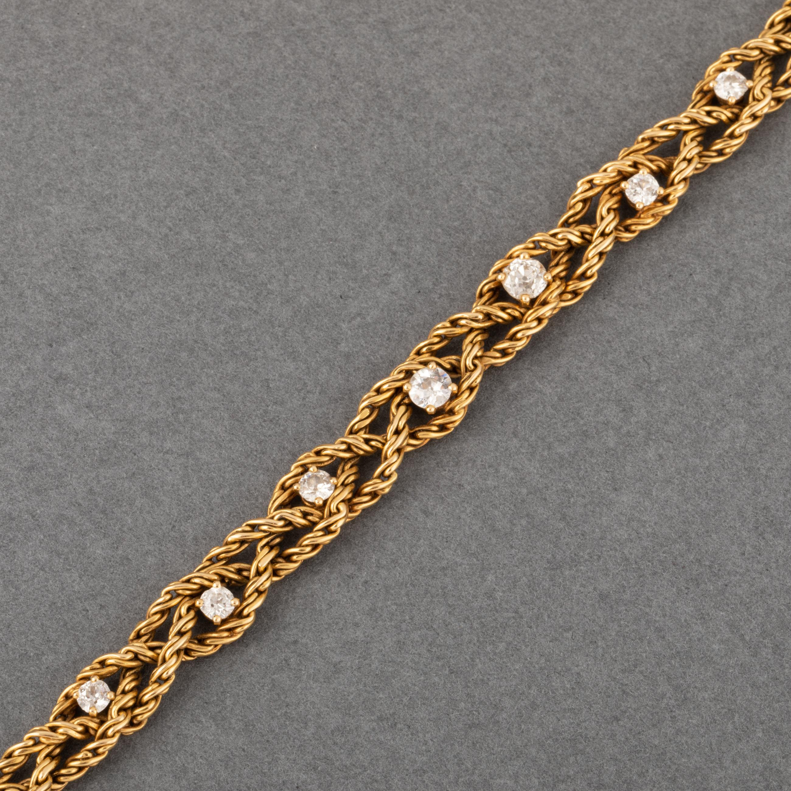 Old European Cut Gold and Diamonds French Vintage Bracelet by Chaumet For Sale