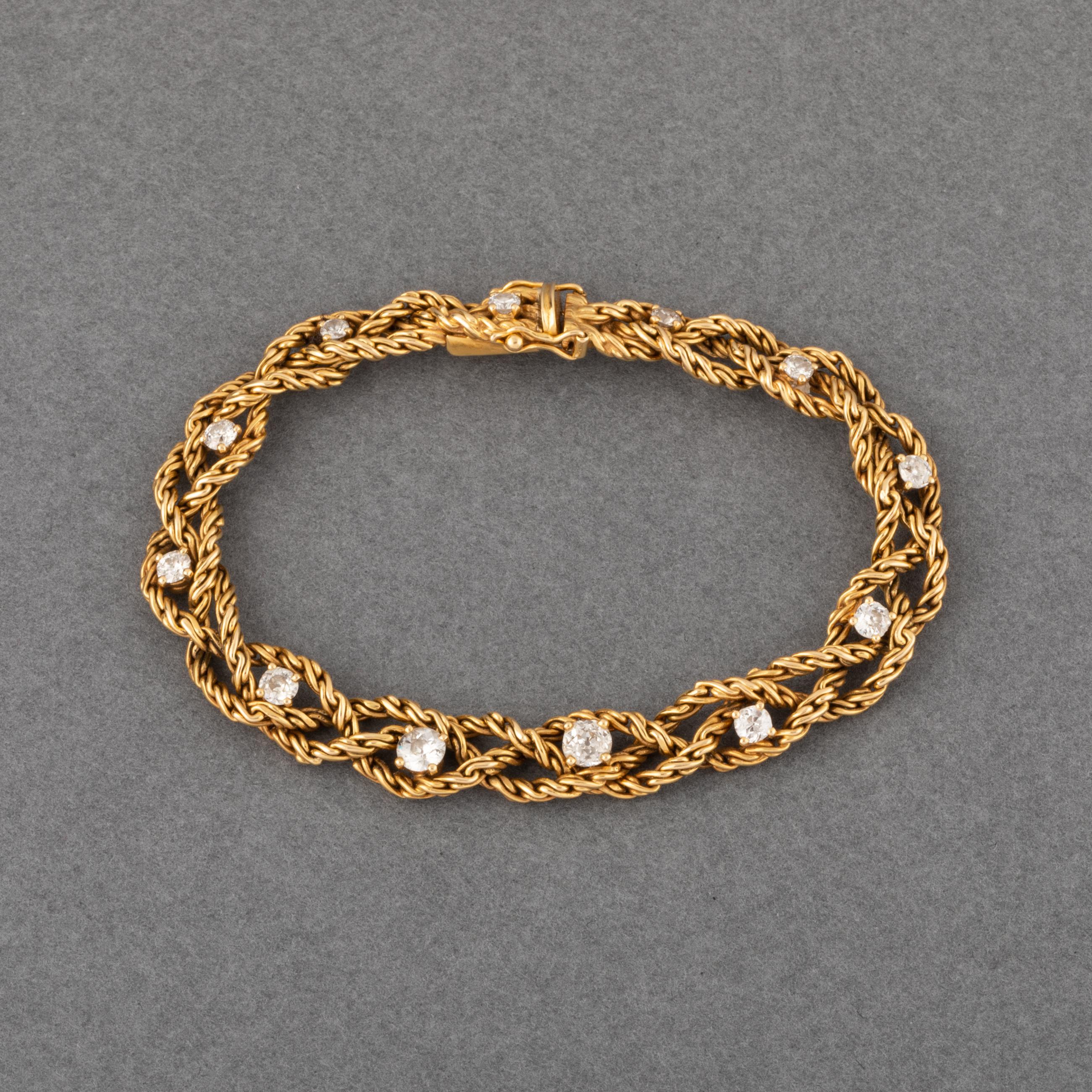 Gold and Diamonds French Vintage Bracelet by Chaumet For Sale 4