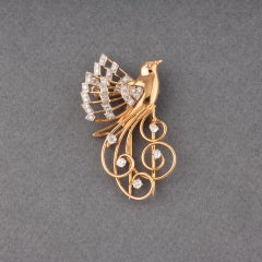 Gold and Diamonds Vintage Bird Brooch