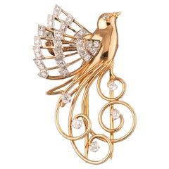 Gold and Diamonds Vintage Bird Brooch