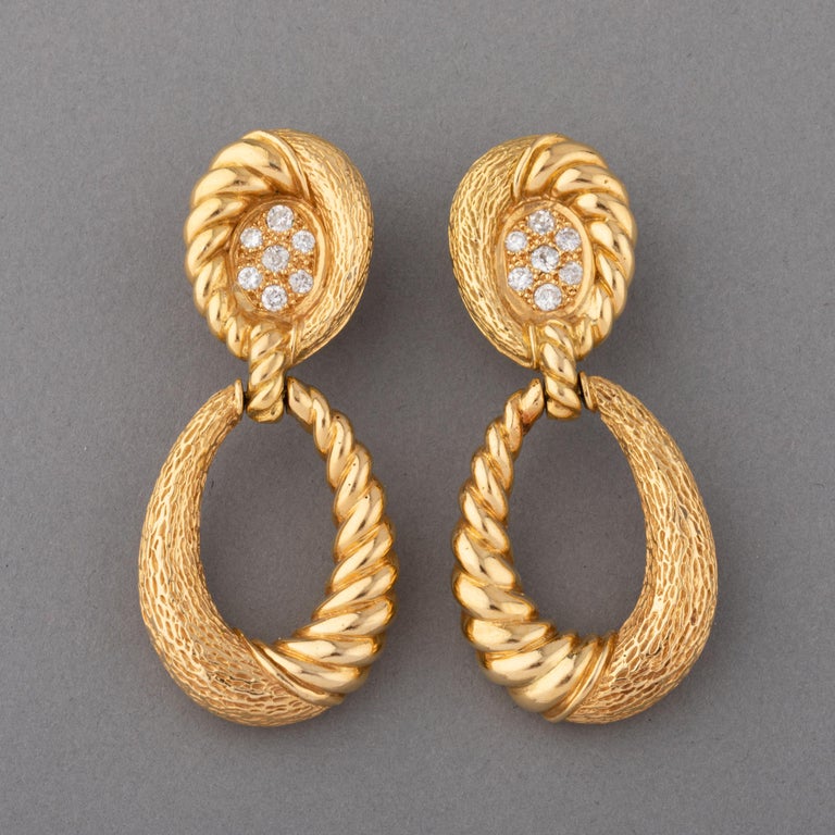 Gold and Diamonds Vintage Clip Earrings For Sale at 1stDibs