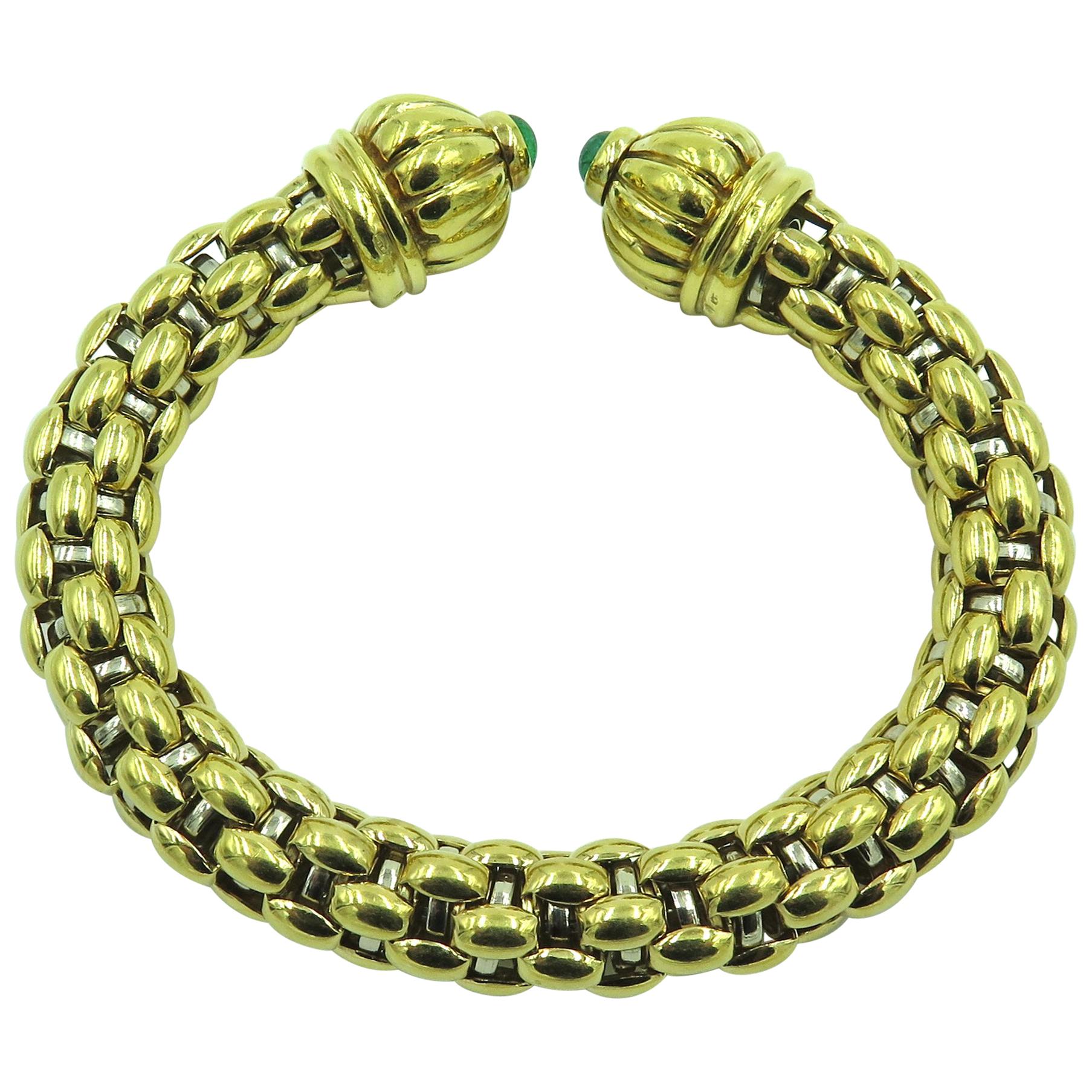 Gold and Emerald Bangle Bracelet