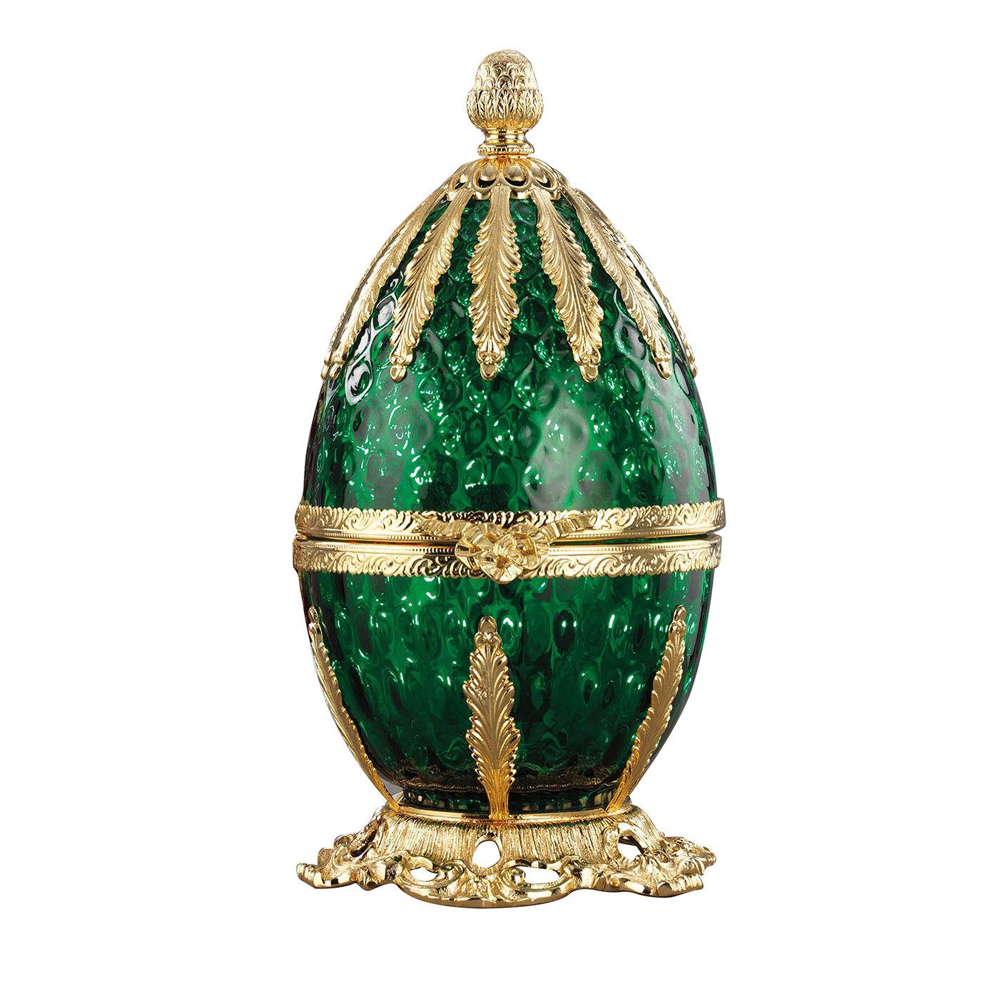 Gold and Emerald Glass Egg Shaped Caviar Server