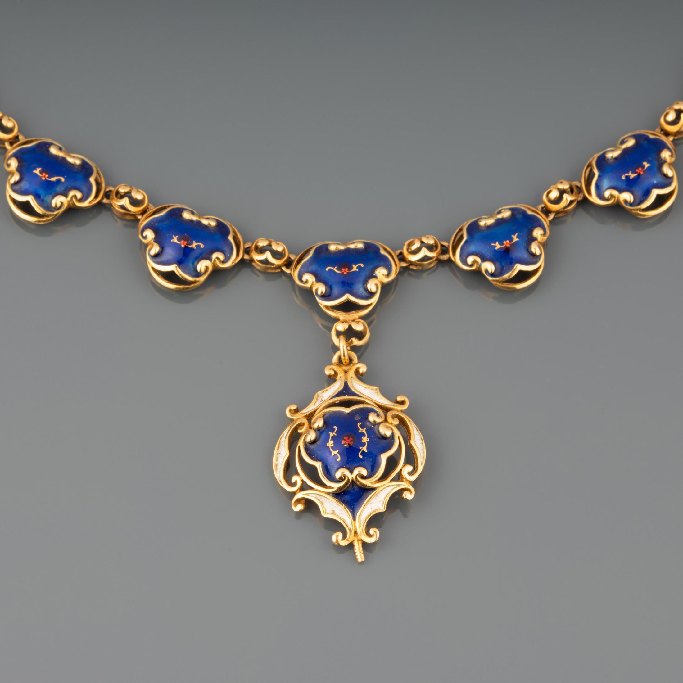 Gold and Enamel Antique Necklace In Good Condition For Sale In Saint-Ouen, FR