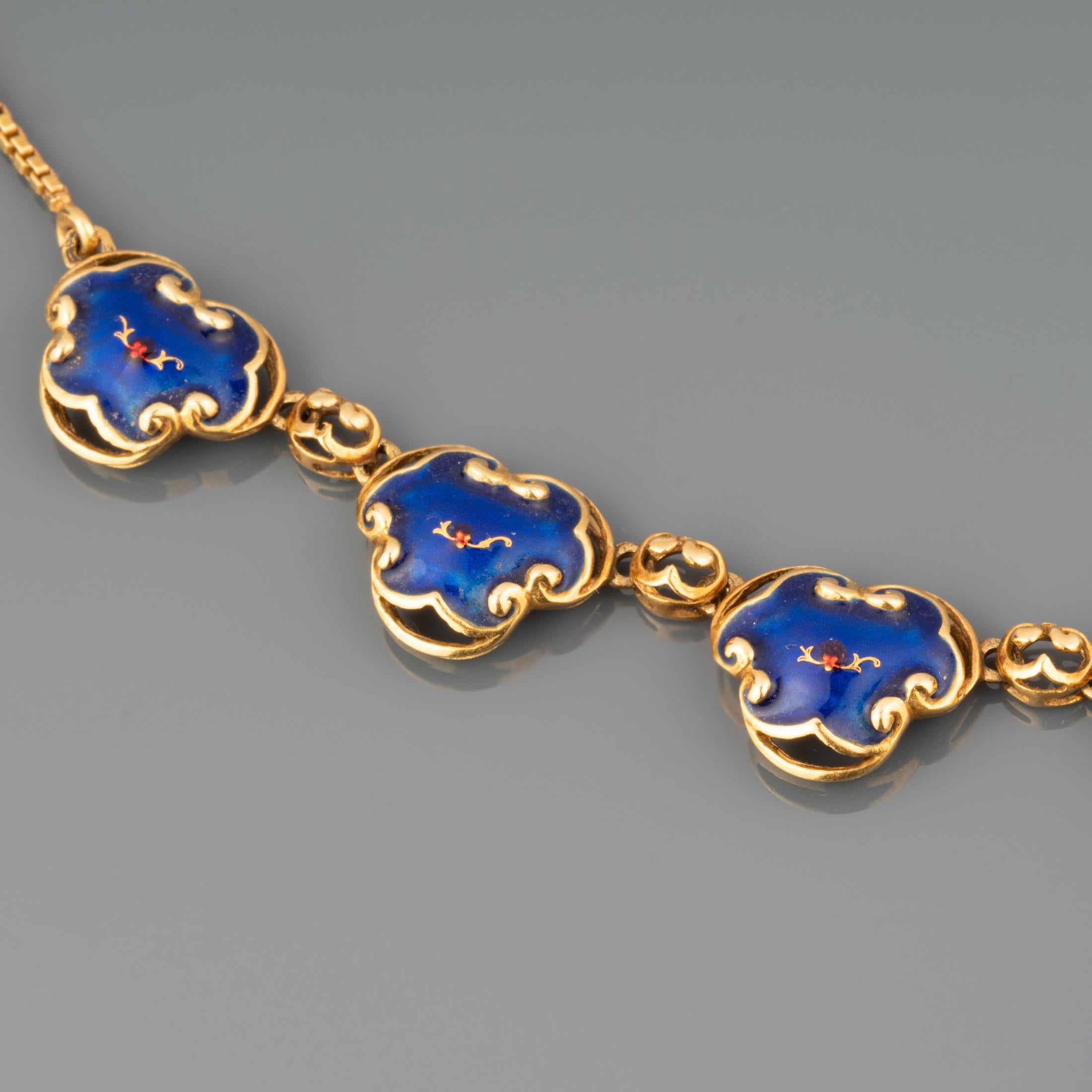 Women's Gold and Enamel Antique Necklace For Sale