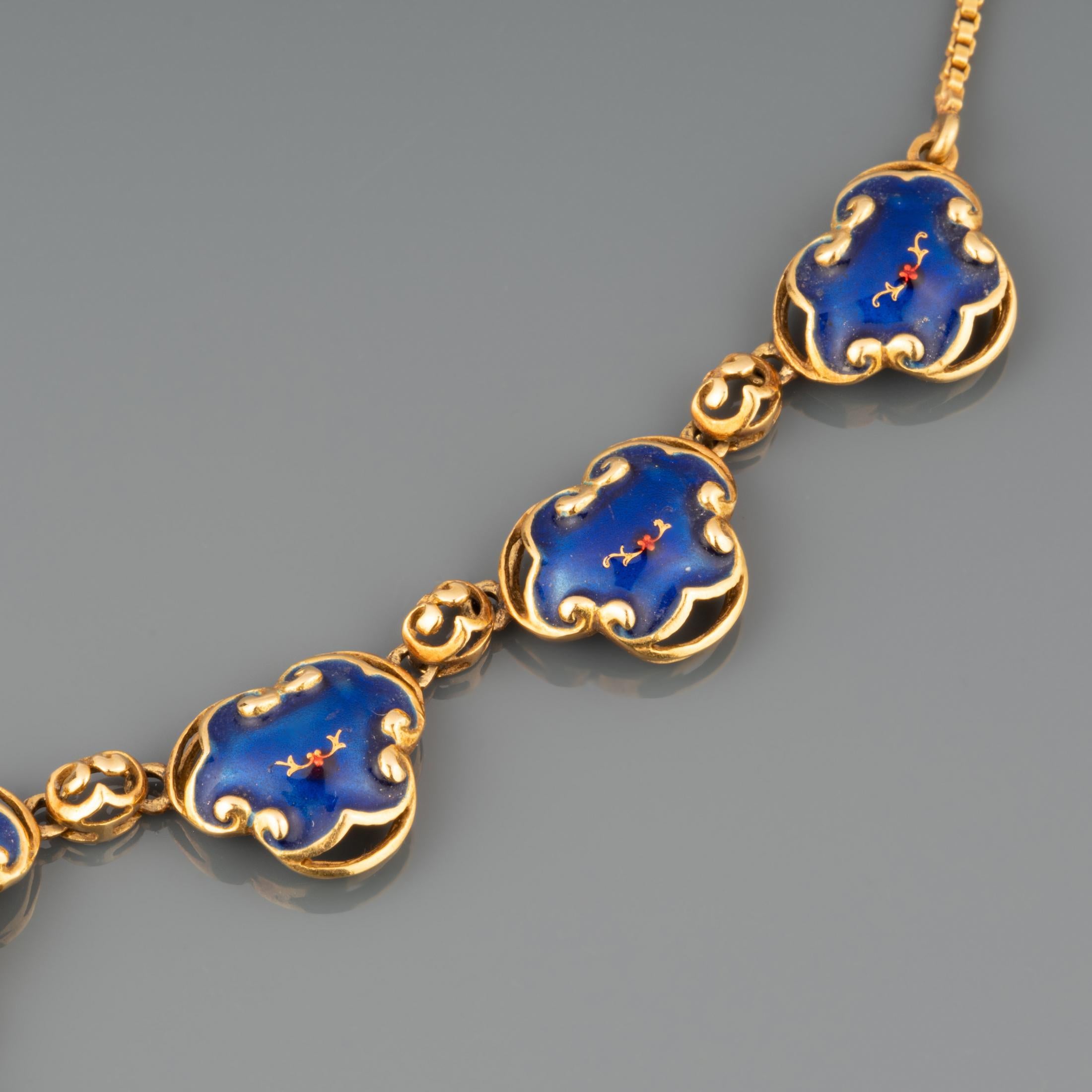 Gold and Enamel Antique Necklace For Sale 1