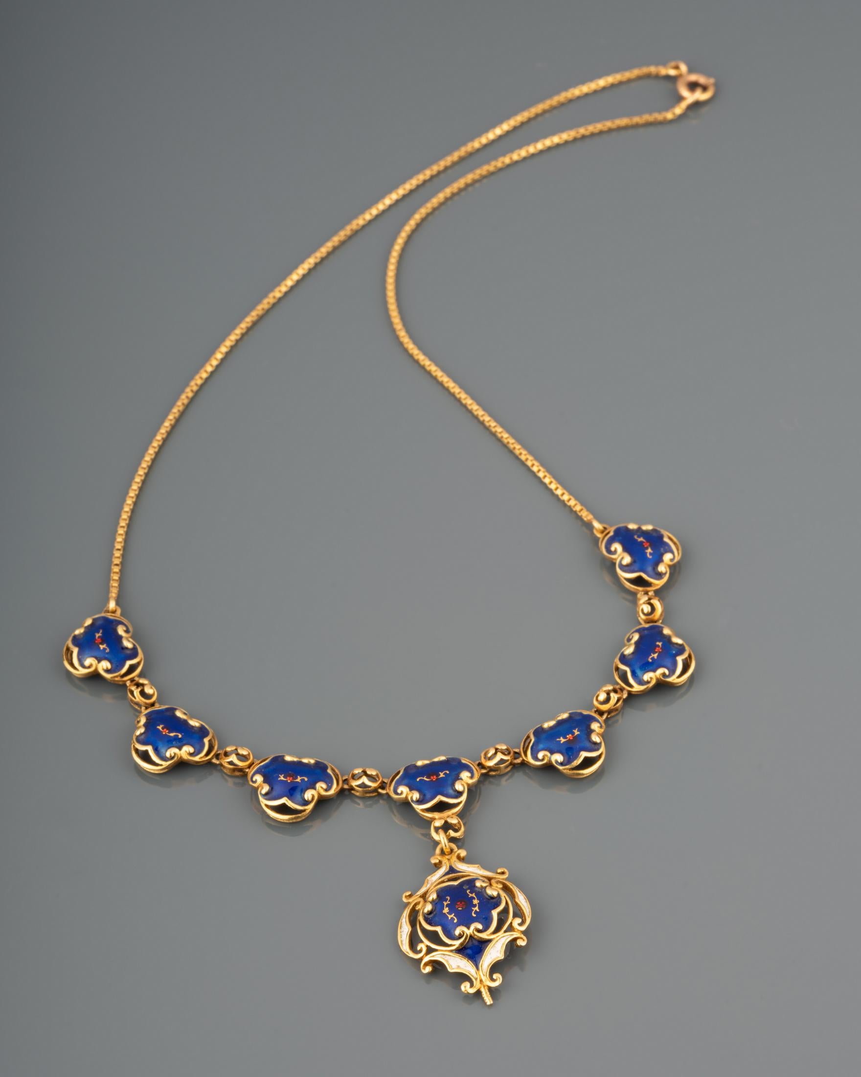 Gold and Enamel Antique Necklace For Sale 2
