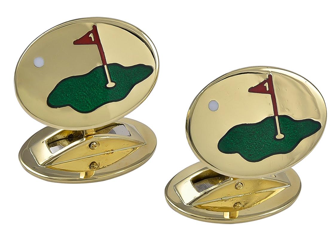 Golf-Manschettenknöpfe aus Gold und Emaille aus Asprey für Damen oder Herren im Angebot