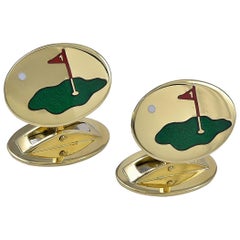 Vintage Gold and Enamel Asprey Golf Cufflinks