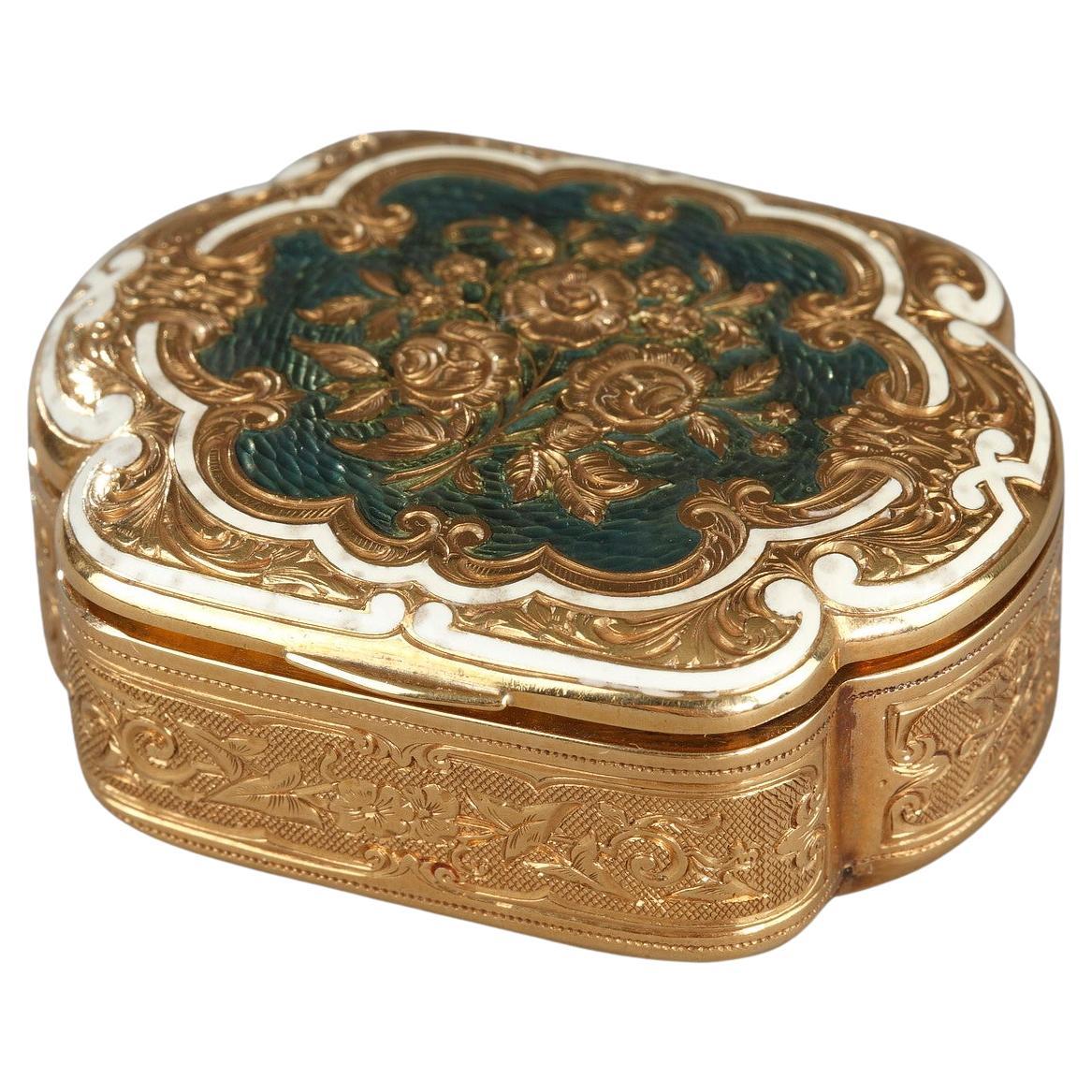 Gold and enamel box, late 19th-century For Sale