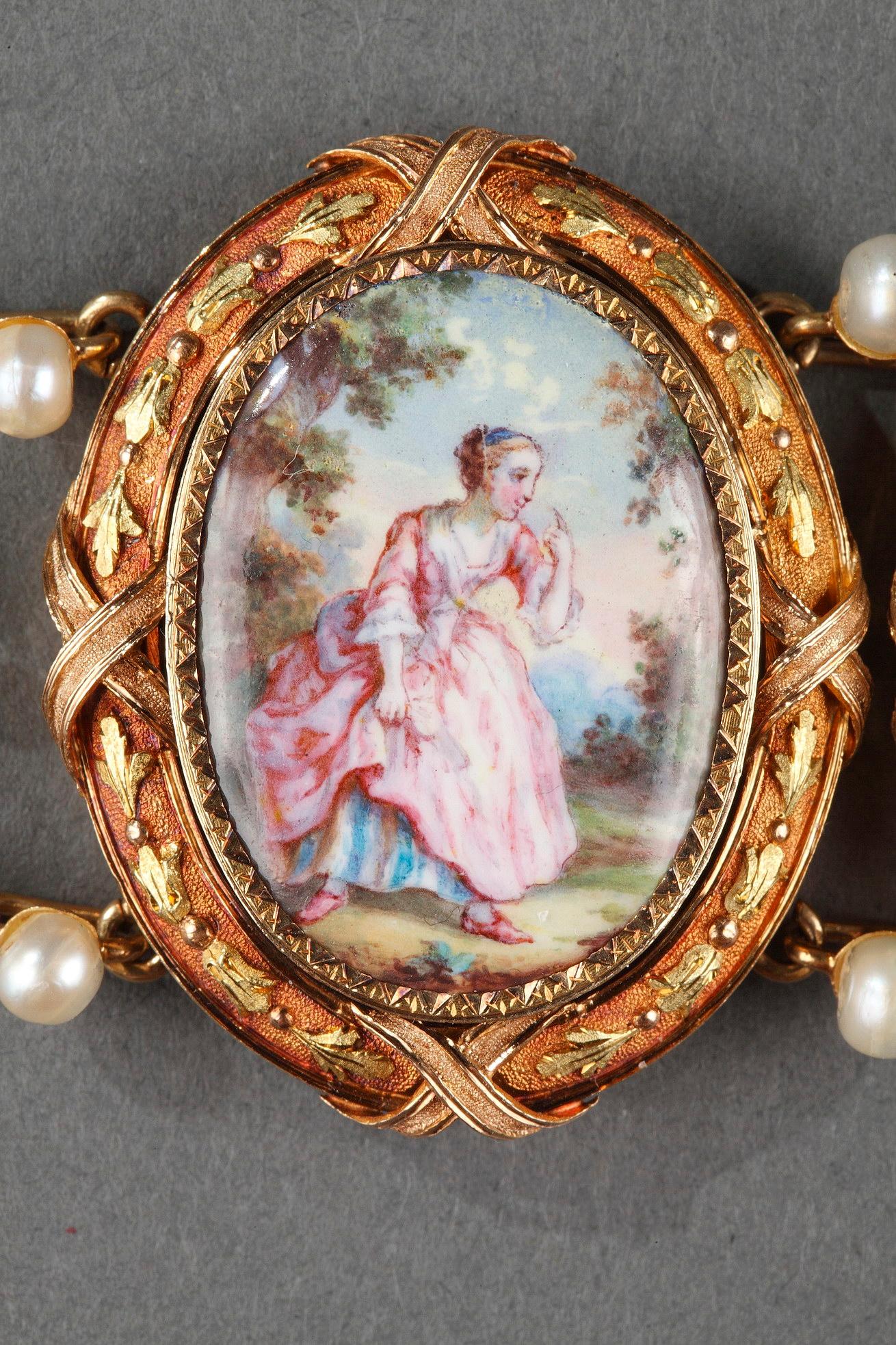 Napoleon III Gold and Enamel Bracelet, Mid-19th Century For Sale